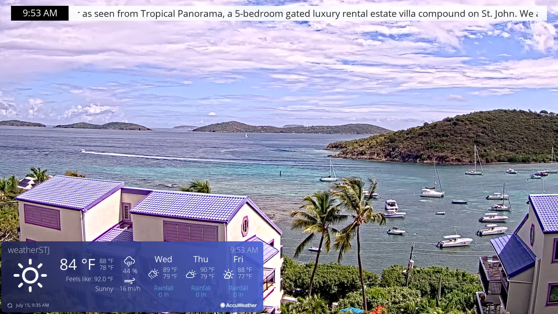 U.S Virgin Island, St John,  Mingo, Grass & Thatch Cay from Cruz Bay  Live Cam - Cruz Bay, St. John, United States Virgin Islands, USA