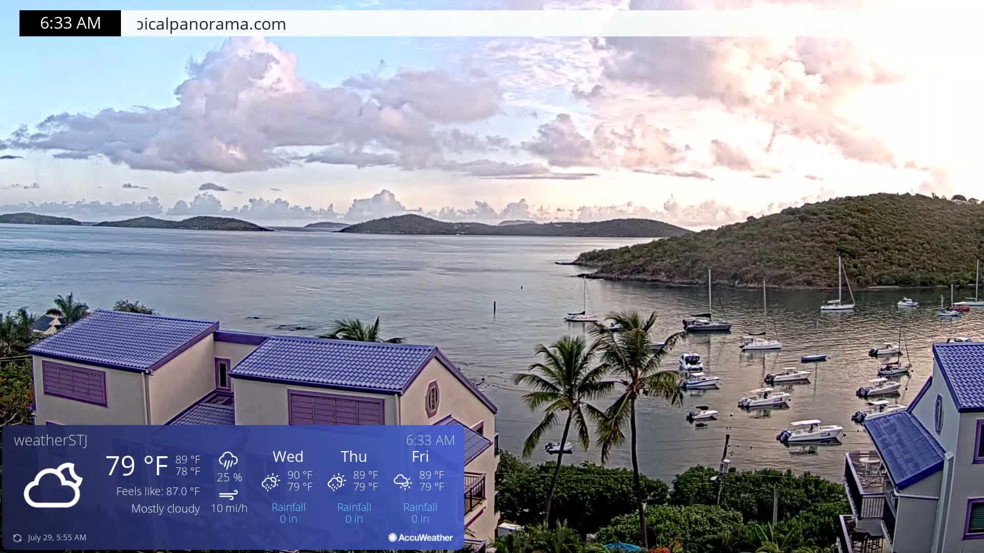 U.S Virgin Island, St John,  Mingo, Grass & Thatch Cay from Cruz Bay  Live Cam - Cruz Bay, St. John, United States Virgin Islands, USA