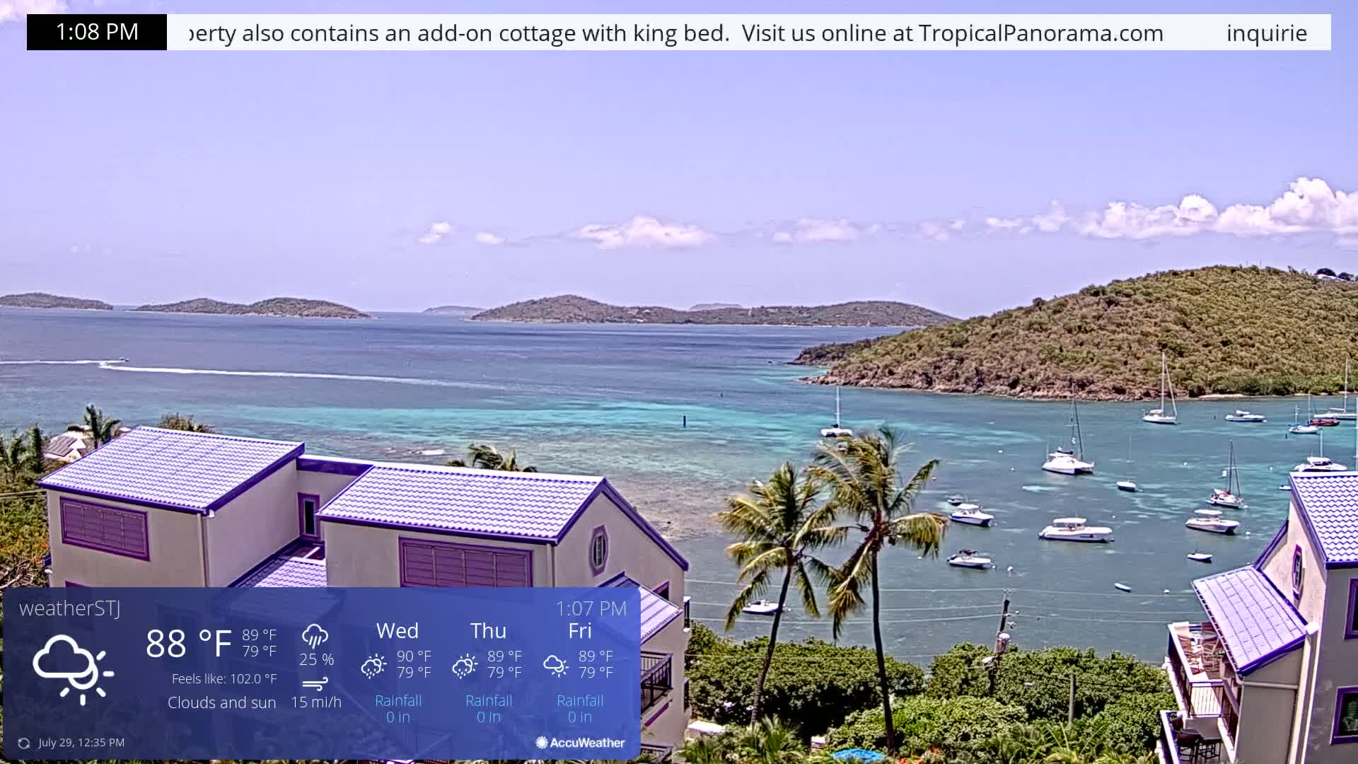 U.S Virgin Island, St John,  Mingo, Grass & Thatch Cay from Cruz Bay  Live Cam - Cruz Bay, St. John, United States Virgin Islands, USA