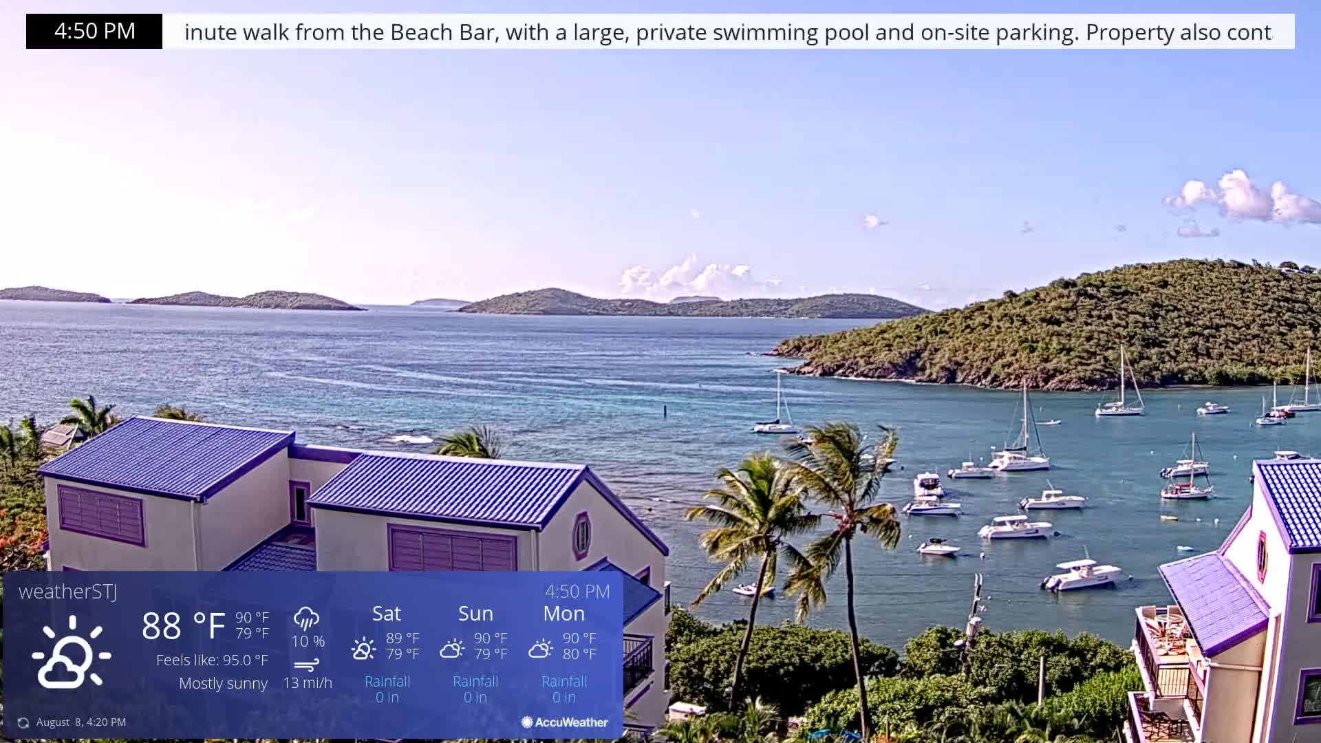 U.S Virgin Island, St John,  Mingo, Grass & Thatch Cay from Cruz Bay  Live Cam - Cruz Bay, St. John, United States Virgin Islands, USA