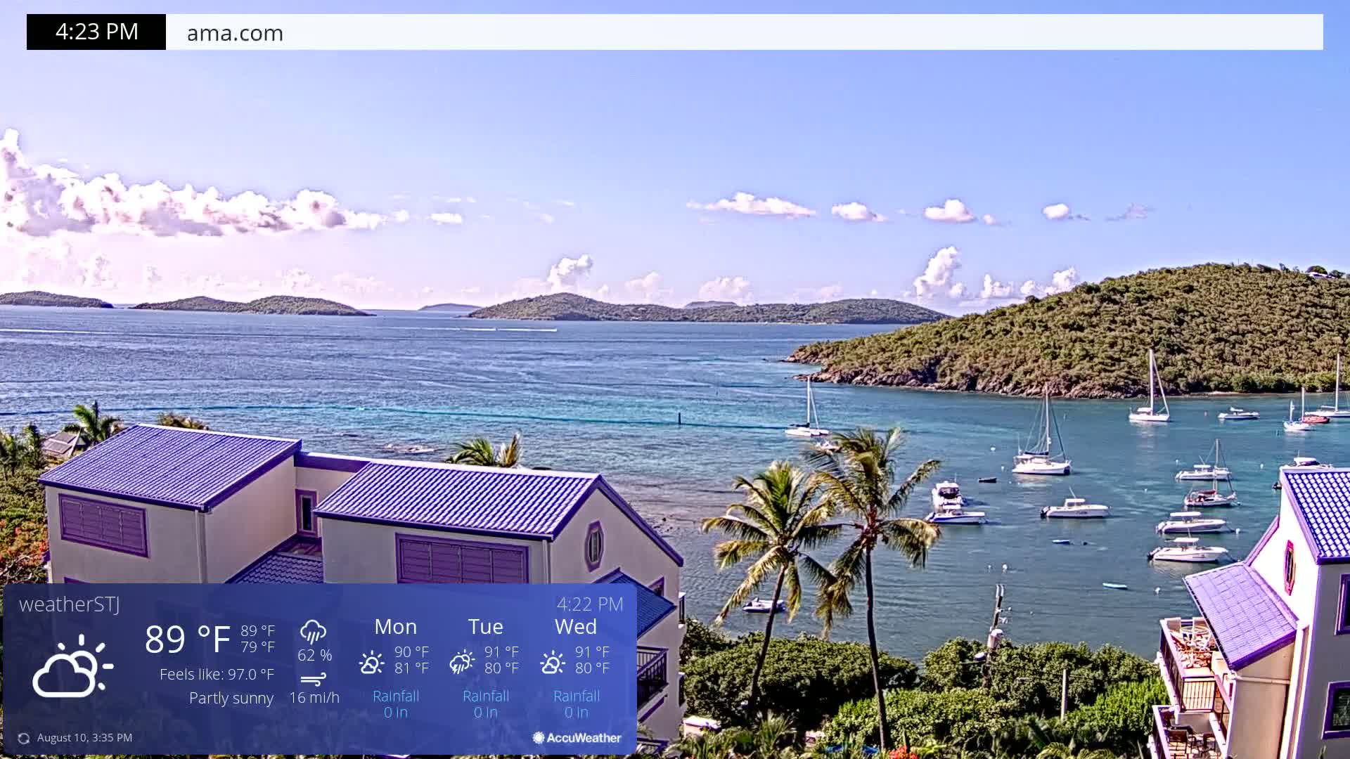 U.S Virgin Island, St John,  Mingo, Grass & Thatch Cay from Cruz Bay  Live Cam - Cruz Bay, St. John, United States Virgin Islands, USA