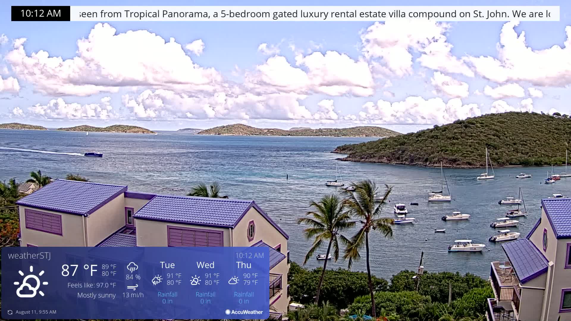 U.S Virgin Island, St John,  Mingo, Grass & Thatch Cay from Cruz Bay  Live Cam - Cruz Bay, St. John, United States Virgin Islands, USA