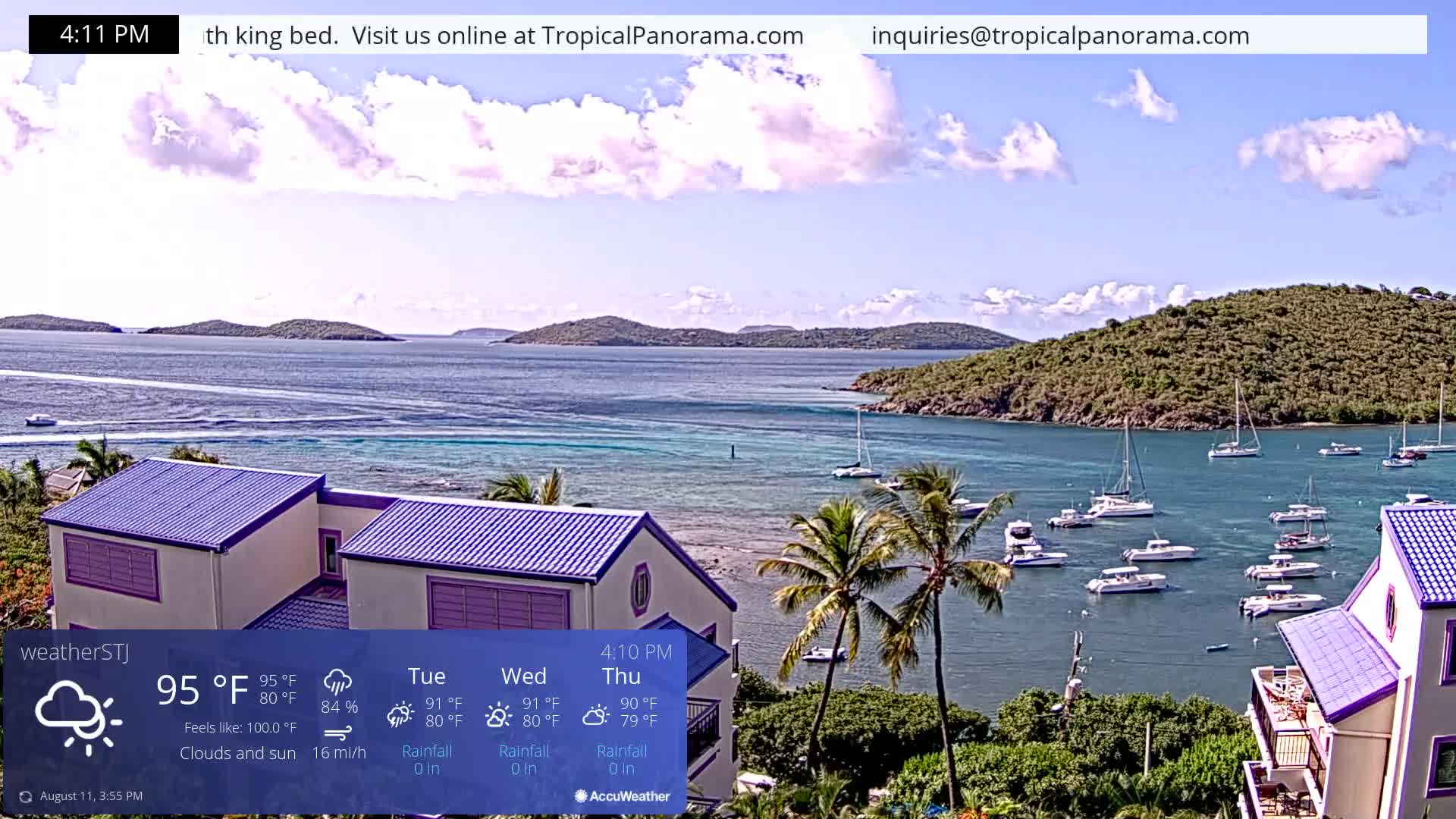 U.S Virgin Island, St John,  Mingo, Grass & Thatch Cay from Cruz Bay  Live Cam - Cruz Bay, St. John, United States Virgin Islands, USA
