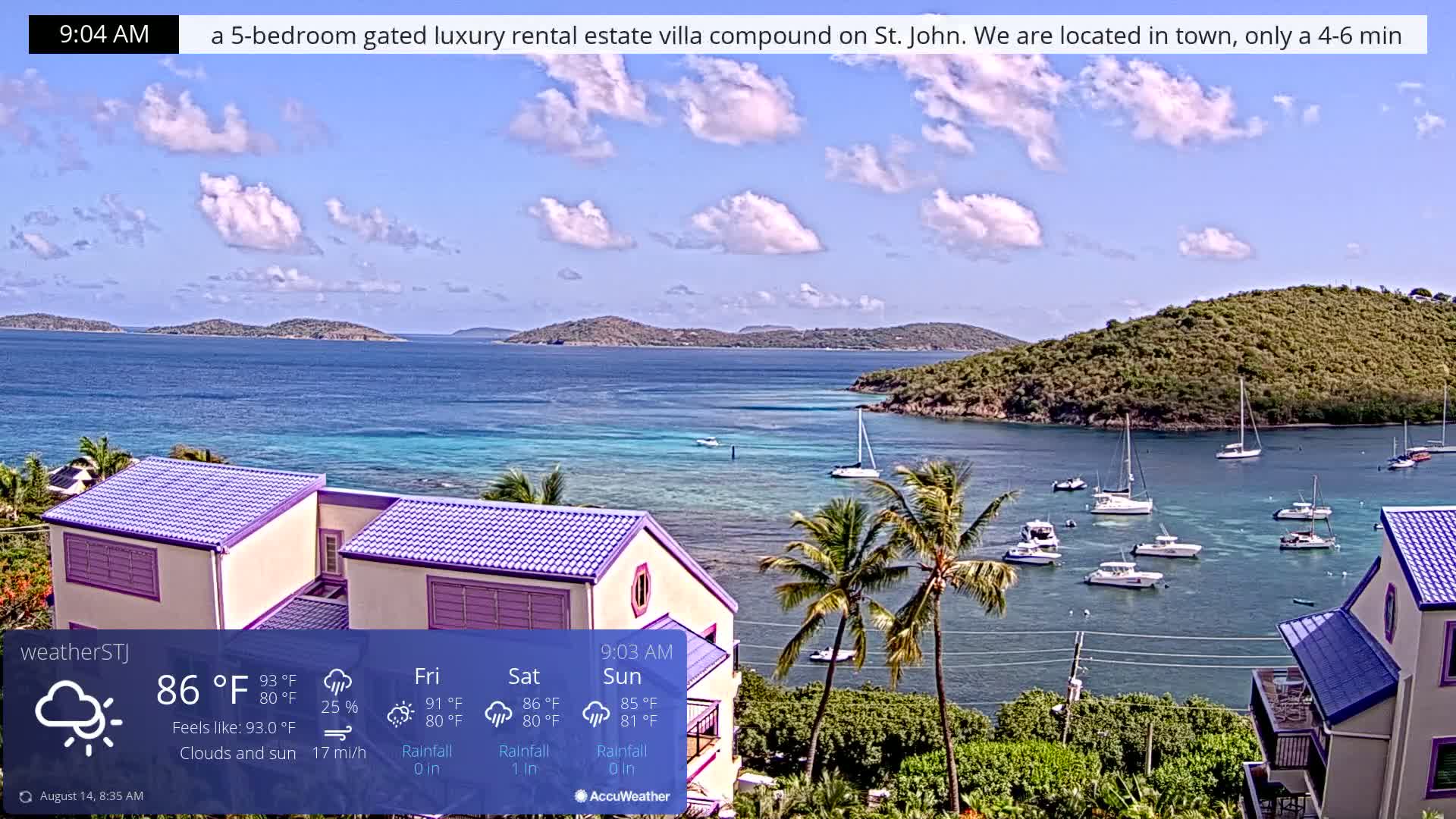 U.S Virgin Island, St John,  Mingo, Grass & Thatch Cay from Cruz Bay  Live Cam - Cruz Bay, St. John, United States Virgin Islands, USA