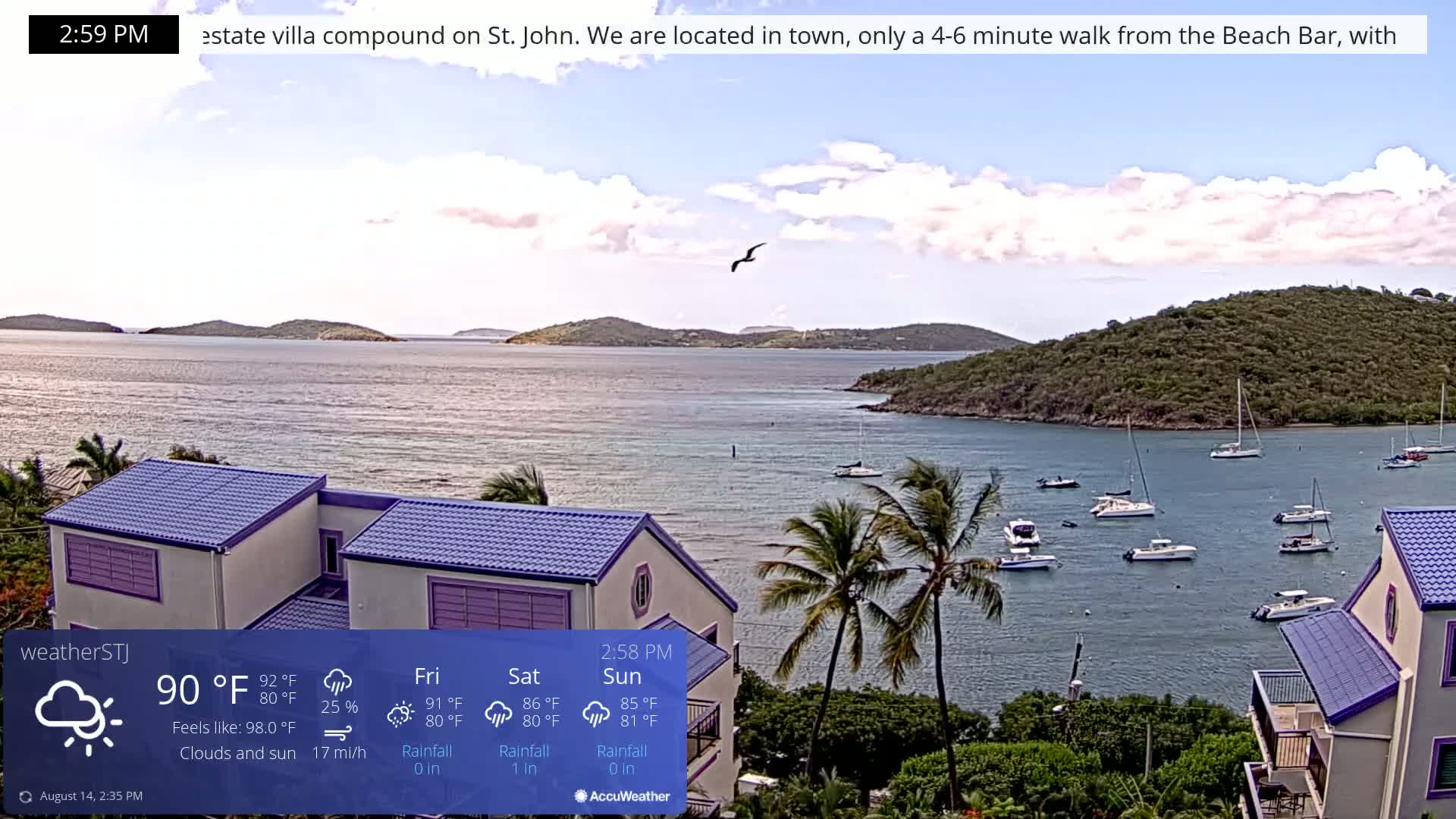 U.S Virgin Island, St John,  Mingo, Grass & Thatch Cay from Cruz Bay  Live Cam - Cruz Bay, St. John, United States Virgin Islands, USA