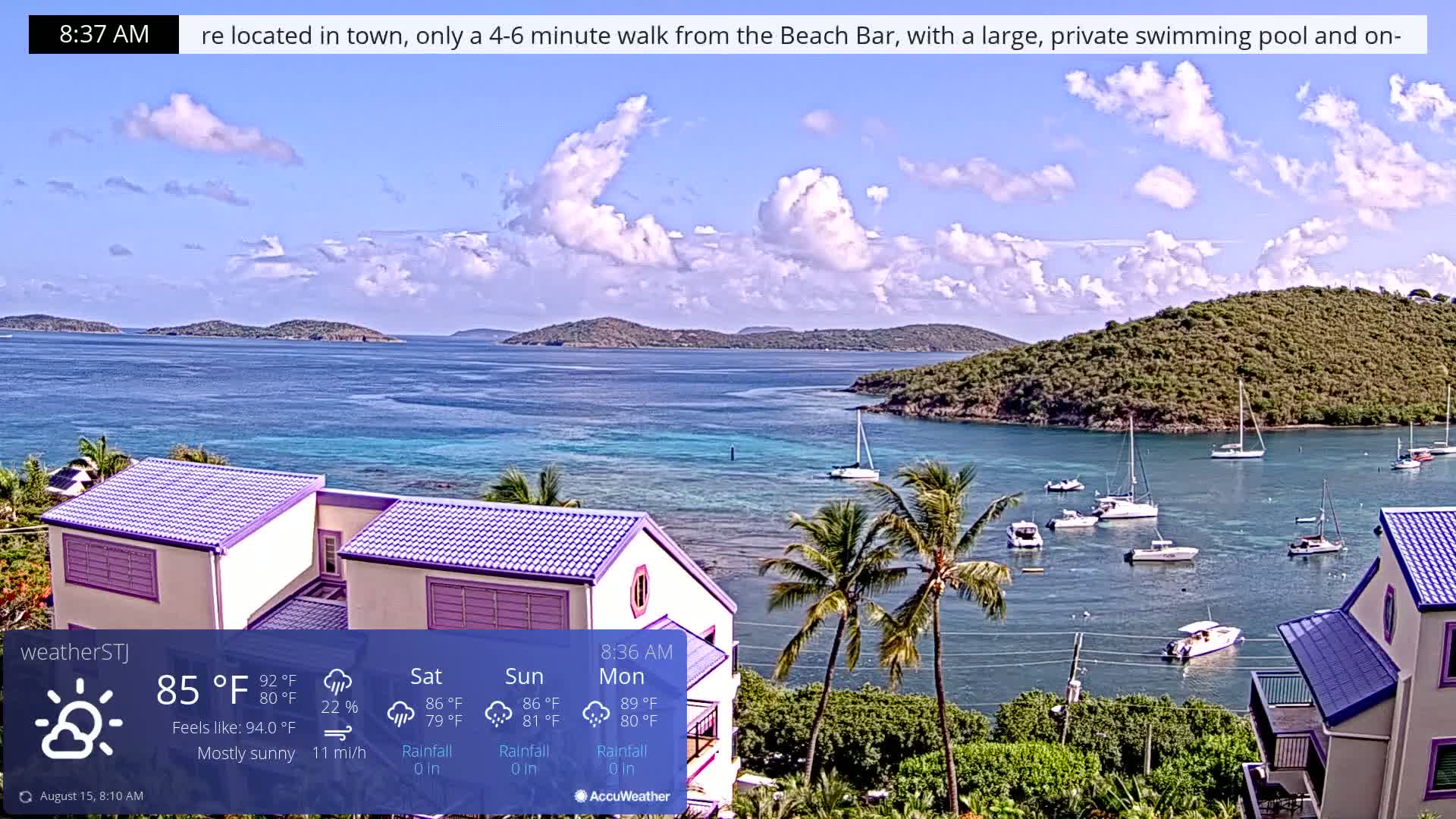 U.S Virgin Island, St John,  Mingo, Grass & Thatch Cay from Cruz Bay  Live Cam - Cruz Bay, St. John, United States Virgin Islands, USA