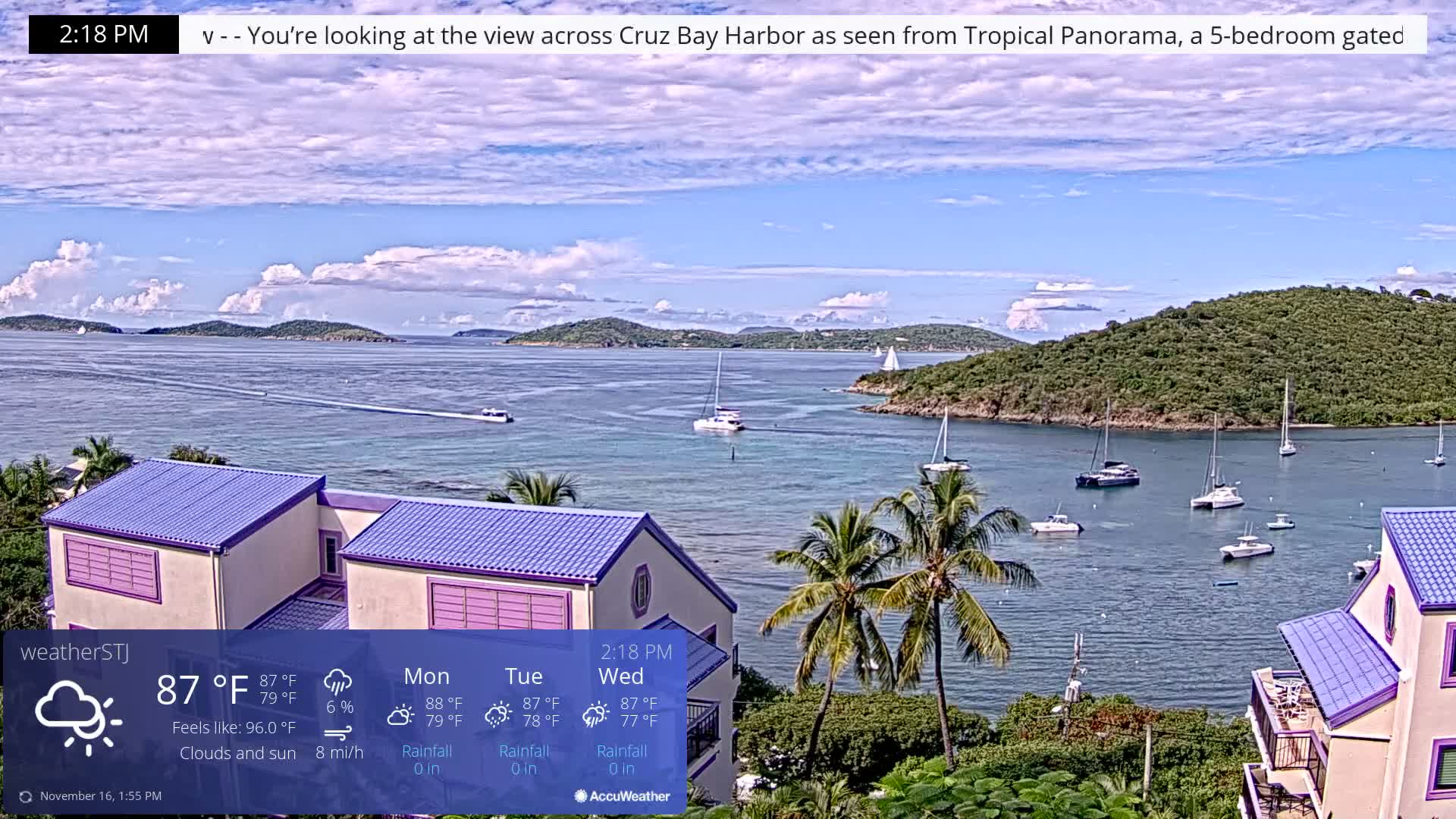 U.S Virgin Island, St John,  Mingo, Grass & Thatch Cay from Cruz Bay  Live Cam - Cruz Bay, St. John, United States Virgin Islands, USA