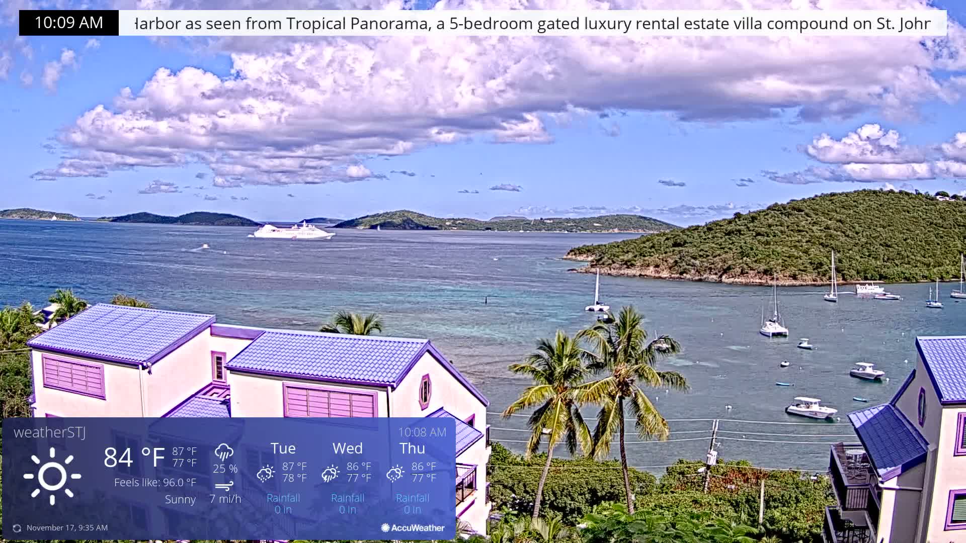 U.S Virgin Island, St John,  Mingo, Grass & Thatch Cay from Cruz Bay  Live Cam - Cruz Bay, St. John, United States Virgin Islands, USA