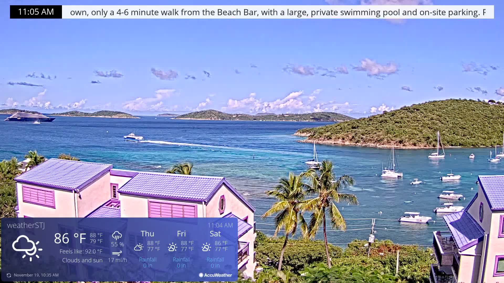 U.S Virgin Island, St John,  Mingo, Grass & Thatch Cay from Cruz Bay  Live Cam - Cruz Bay, St. John, United States Virgin Islands, USA