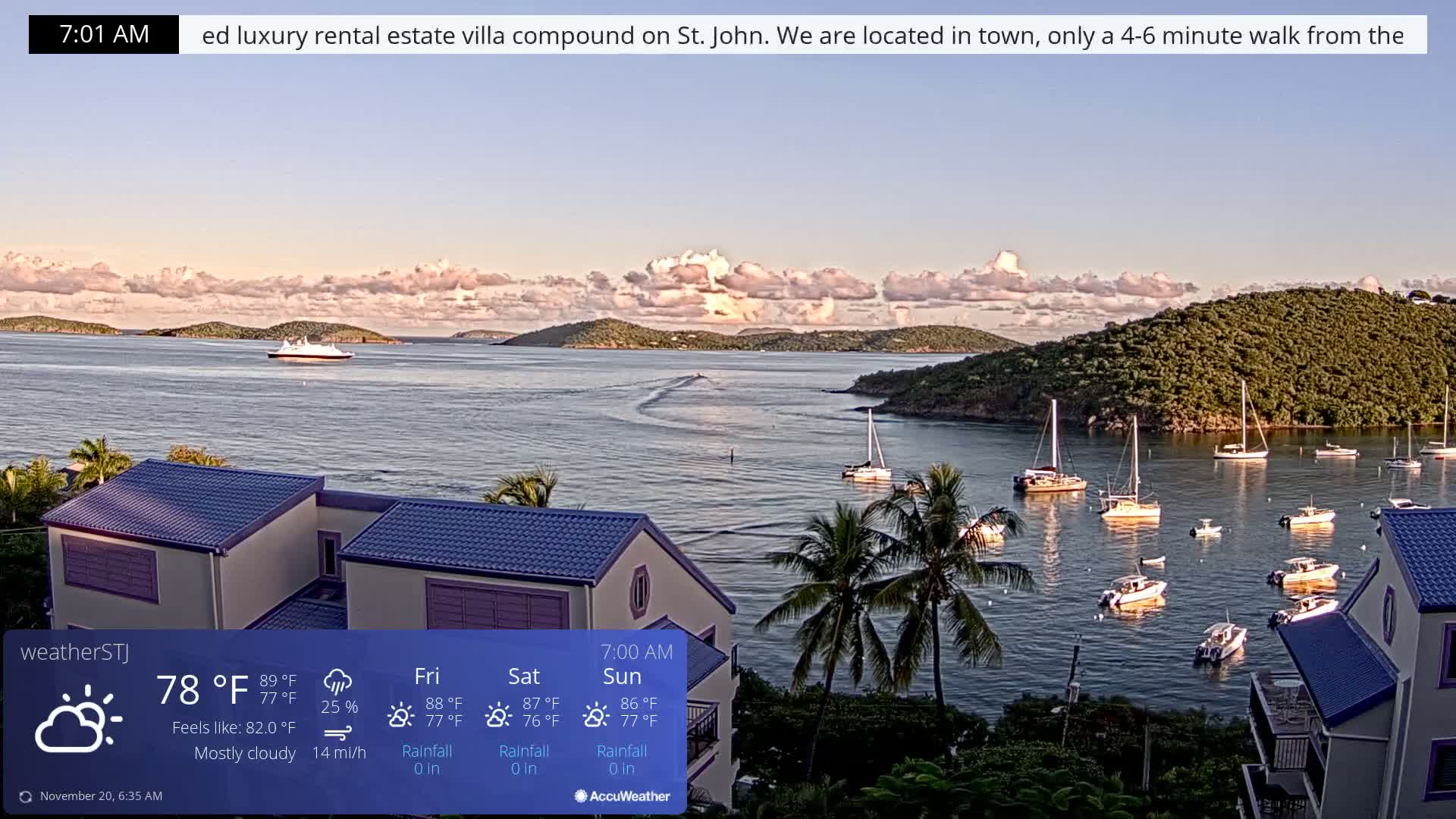 U.S Virgin Island, St John,  Mingo, Grass & Thatch Cay from Cruz Bay  Live Cam - Cruz Bay, St. John, United States Virgin Islands, USA