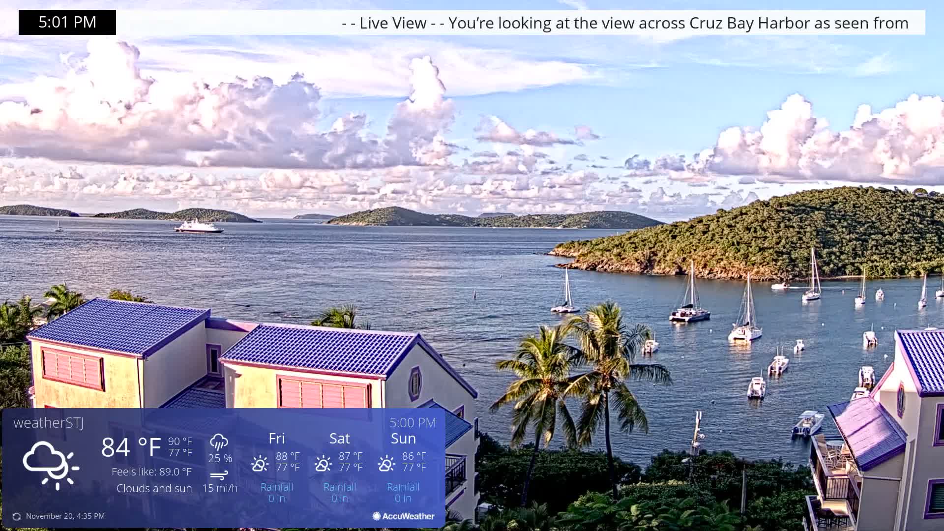 U.S Virgin Island, St John,  Mingo, Grass & Thatch Cay from Cruz Bay  Live Cam - Cruz Bay, St. John, United States Virgin Islands, USA
