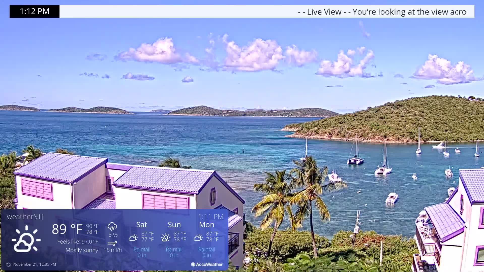 U.S Virgin Island, St John,  Mingo, Grass & Thatch Cay from Cruz Bay  Live Cam - Cruz Bay, St. John, United States Virgin Islands, USA