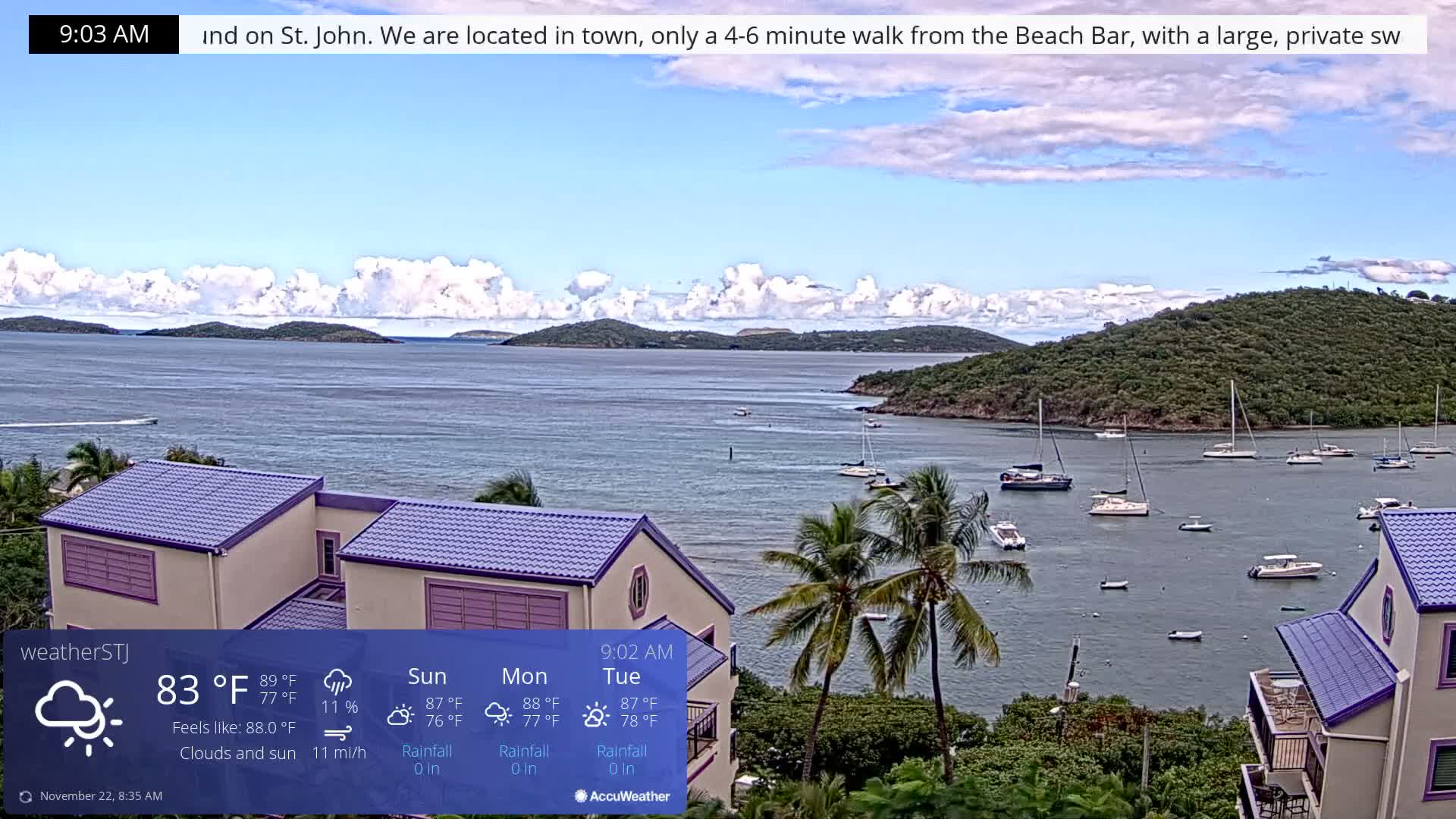 U.S Virgin Island, St John,  Mingo, Grass & Thatch Cay from Cruz Bay  Live Cam - Cruz Bay, St. John, United States Virgin Islands, USA