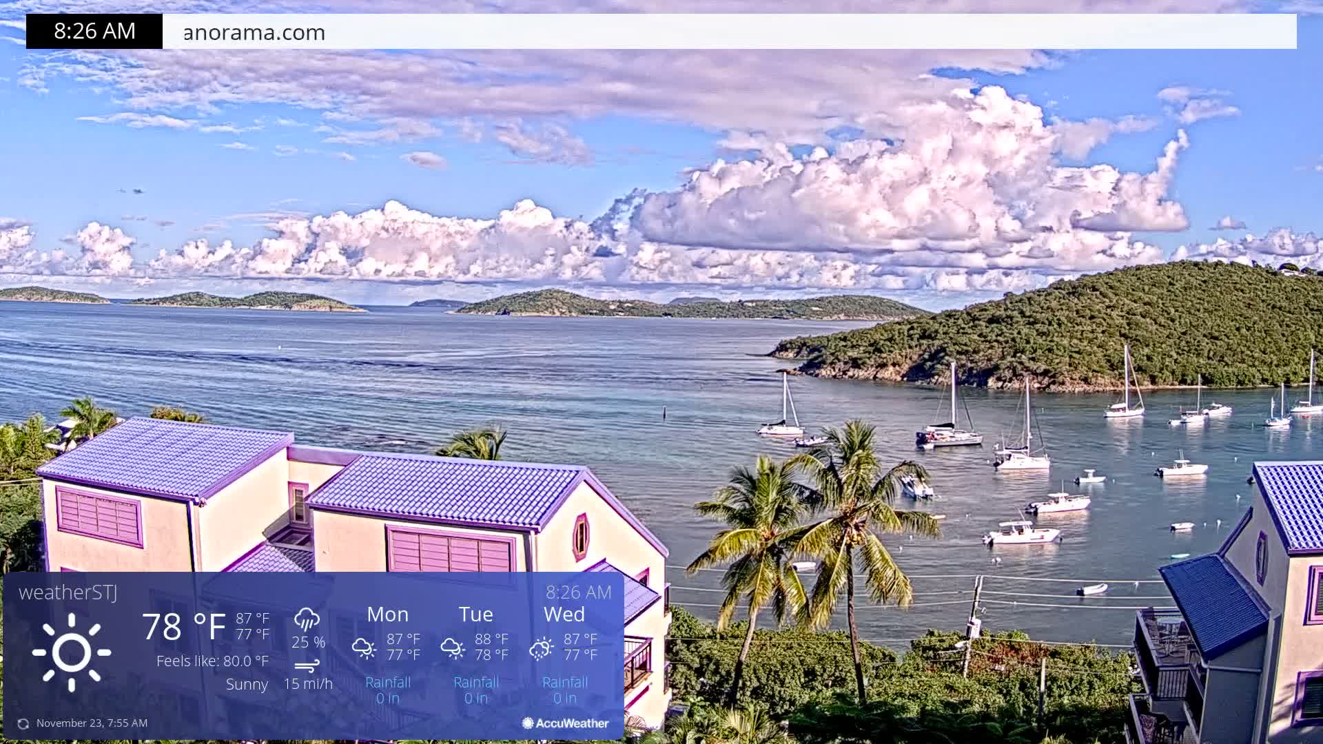 U.S Virgin Island, St John,  Mingo, Grass & Thatch Cay from Cruz Bay  Live Cam - Cruz Bay, St. John, United States Virgin Islands, USA