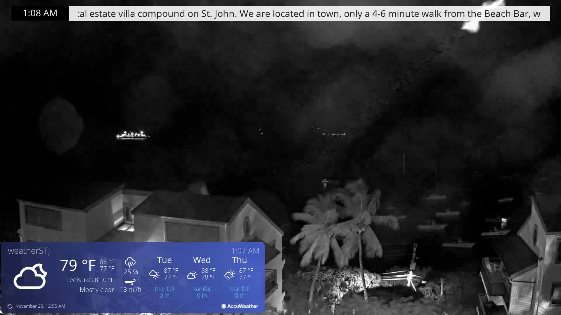 U.S Virgin Island, St John,  Mingo, Grass & Thatch Cay from Cruz Bay  Live Cam - Cruz Bay, St. John, United States Virgin Islands, USA