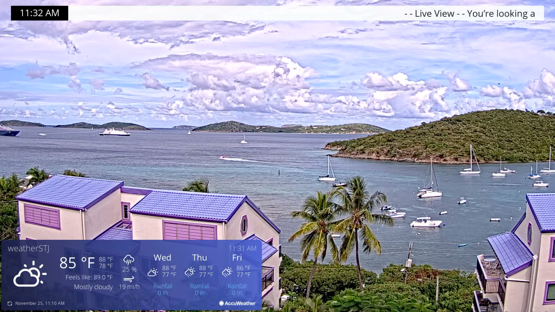 U.S Virgin Island, St John,  Mingo, Grass & Thatch Cay from Cruz Bay  Live Cam - Cruz Bay, St. John, United States Virgin Islands, USA