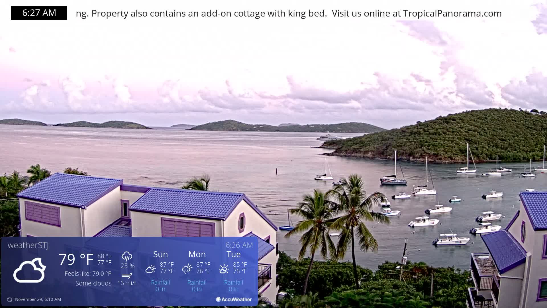 U.S Virgin Island, St John,  Mingo, Grass & Thatch Cay from Cruz Bay  Live Cam - Cruz Bay, St. John, United States Virgin Islands, USA