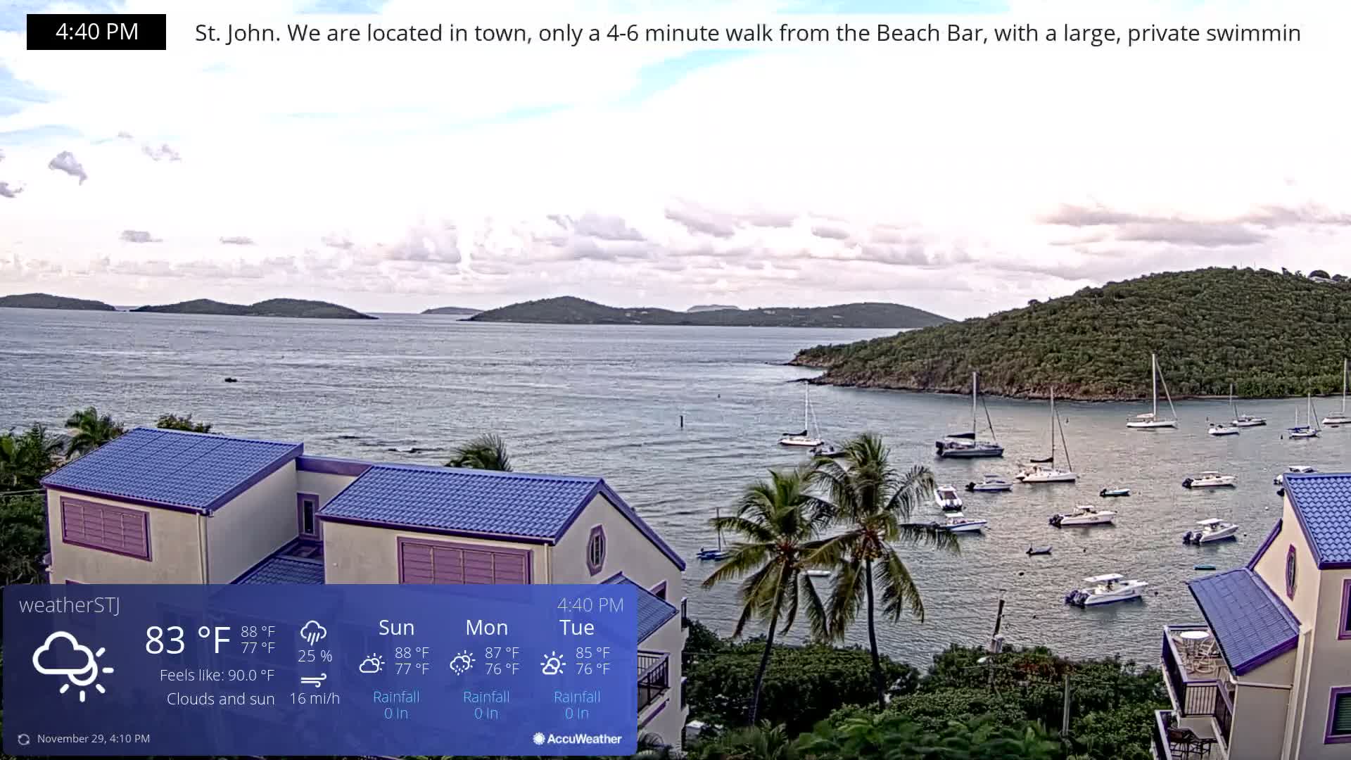 U.S Virgin Island, St John,  Mingo, Grass & Thatch Cay from Cruz Bay  Live Cam - Cruz Bay, St. John, United States Virgin Islands, USA