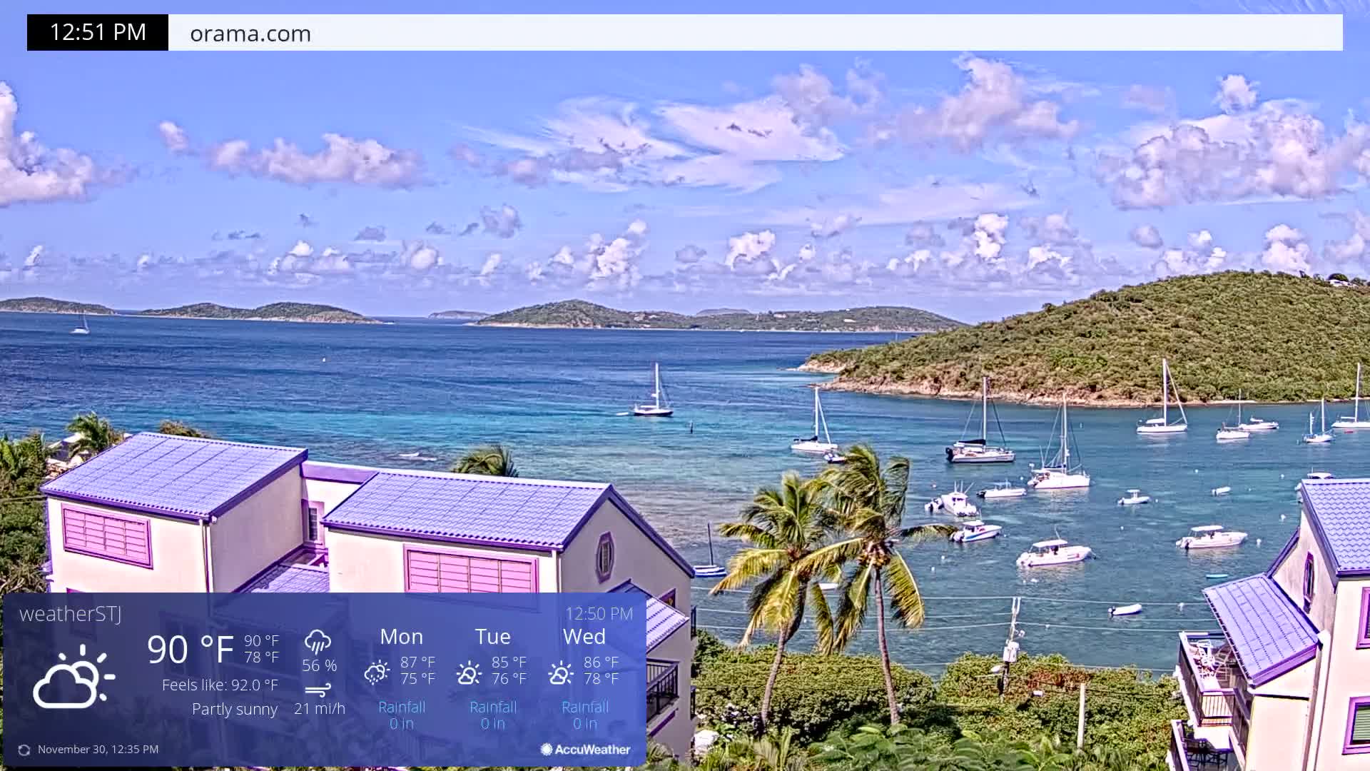 U.S Virgin Island, St John,  Mingo, Grass & Thatch Cay from Cruz Bay  Live Cam - Cruz Bay, St. John, United States Virgin Islands, USA