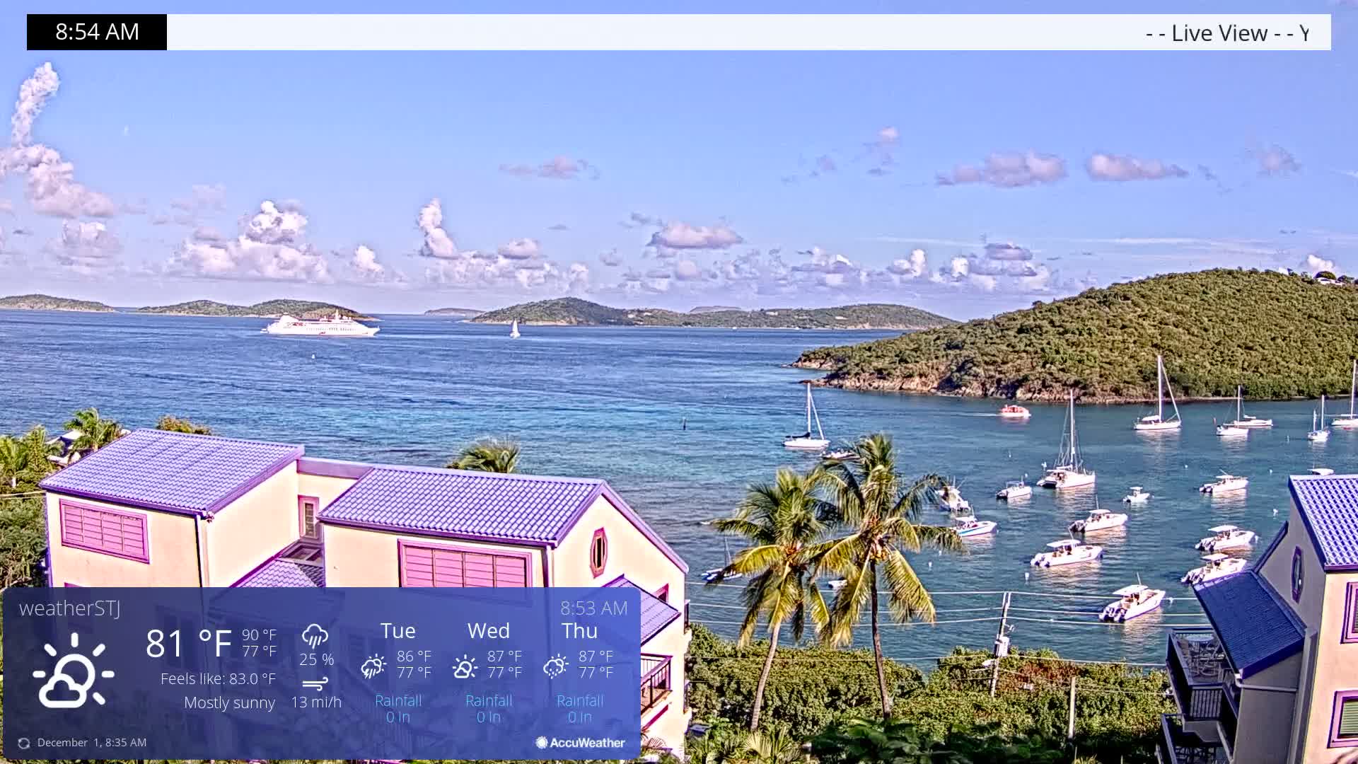 U.S Virgin Island, St John,  Mingo, Grass & Thatch Cay from Cruz Bay  Live Cam - Cruz Bay, St. John, United States Virgin Islands, USA