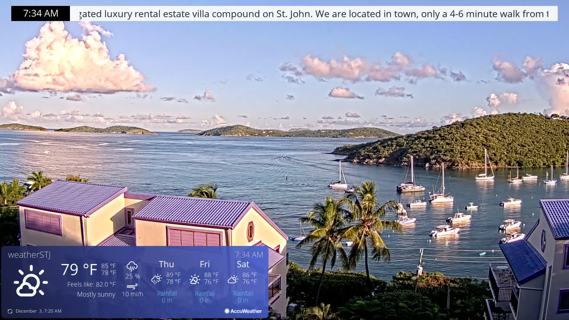 U.S Virgin Island, St John,  Mingo, Grass & Thatch Cay from Cruz Bay  Live Cam - Cruz Bay, St. John, United States Virgin Islands, USA