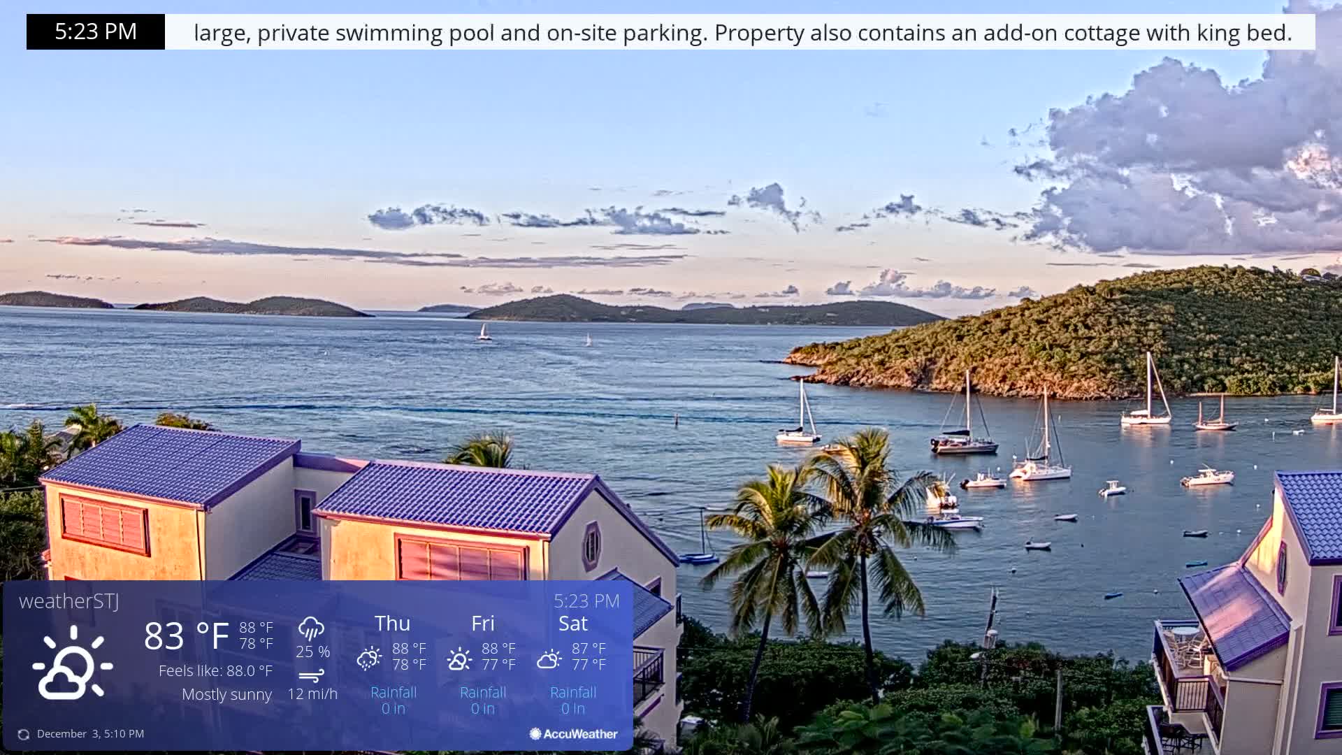 U.S Virgin Island, St John,  Mingo, Grass & Thatch Cay from Cruz Bay  Live Cam - Cruz Bay, St. John, United States Virgin Islands, USA