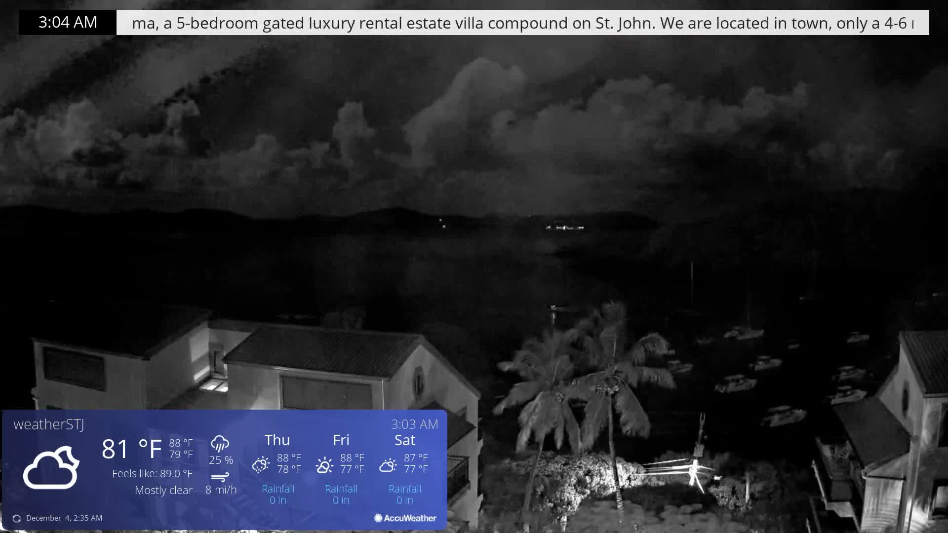 U.S Virgin Island, St John,  Mingo, Grass & Thatch Cay from Cruz Bay  Live Cam - Cruz Bay, St. John, United States Virgin Islands, USA
