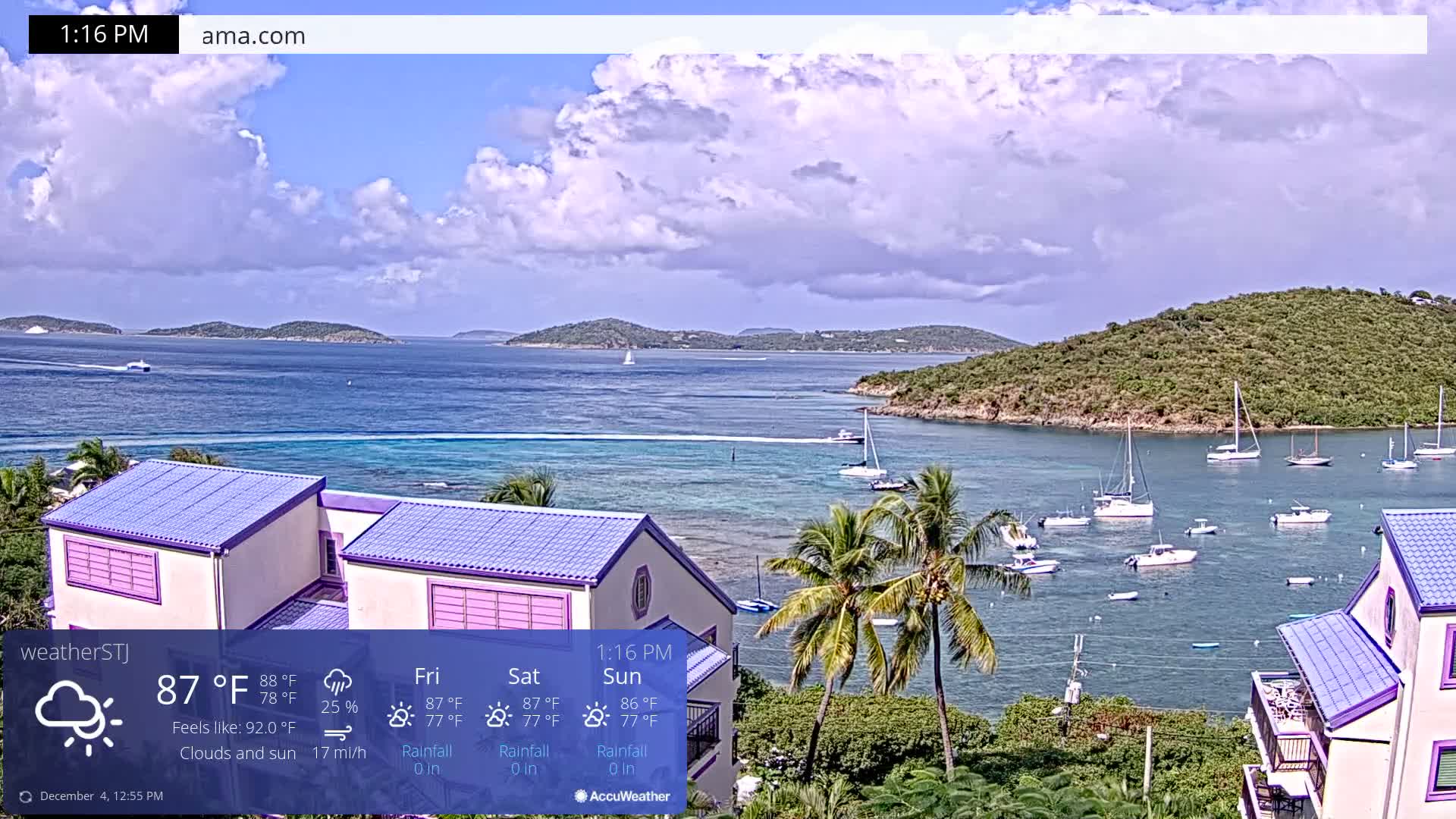 U.S Virgin Island, St John,  Mingo, Grass & Thatch Cay from Cruz Bay  Live Cam - Cruz Bay, St. John, United States Virgin Islands, USA