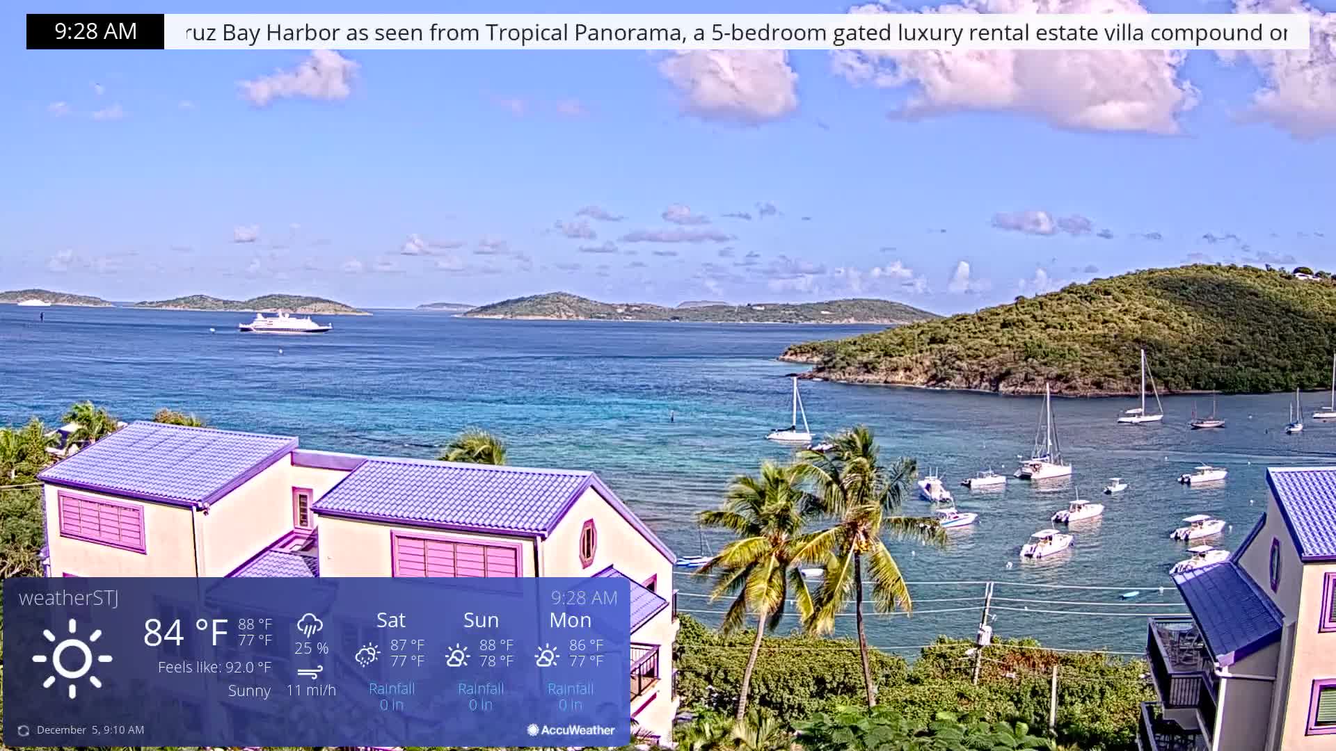 U.S Virgin Island, St John,  Mingo, Grass & Thatch Cay from Cruz Bay  Live Cam - Cruz Bay, St. John, United States Virgin Islands, USA