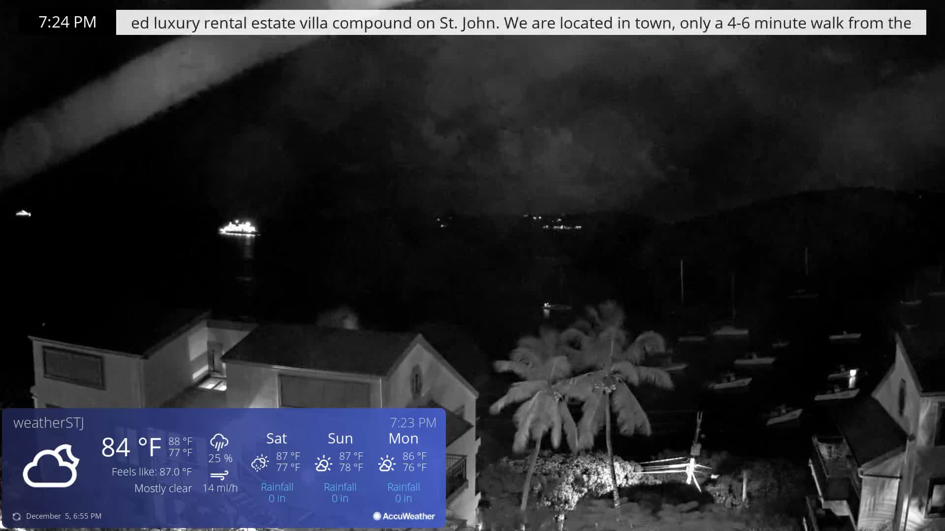 U.S Virgin Island, St John,  Mingo, Grass & Thatch Cay from Cruz Bay  Live Cam - Cruz Bay, St. John, United States Virgin Islands, USA