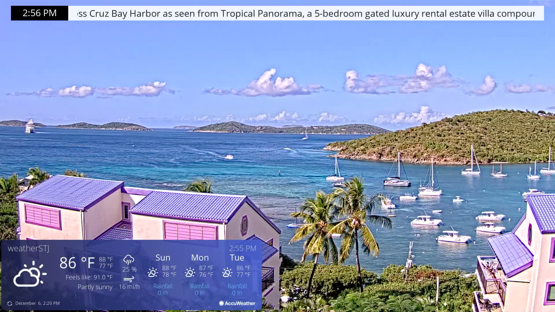 U.S Virgin Island, St John,  Mingo, Grass & Thatch Cay from Cruz Bay  Live Cam - Cruz Bay, St. John, United States Virgin Islands, USA