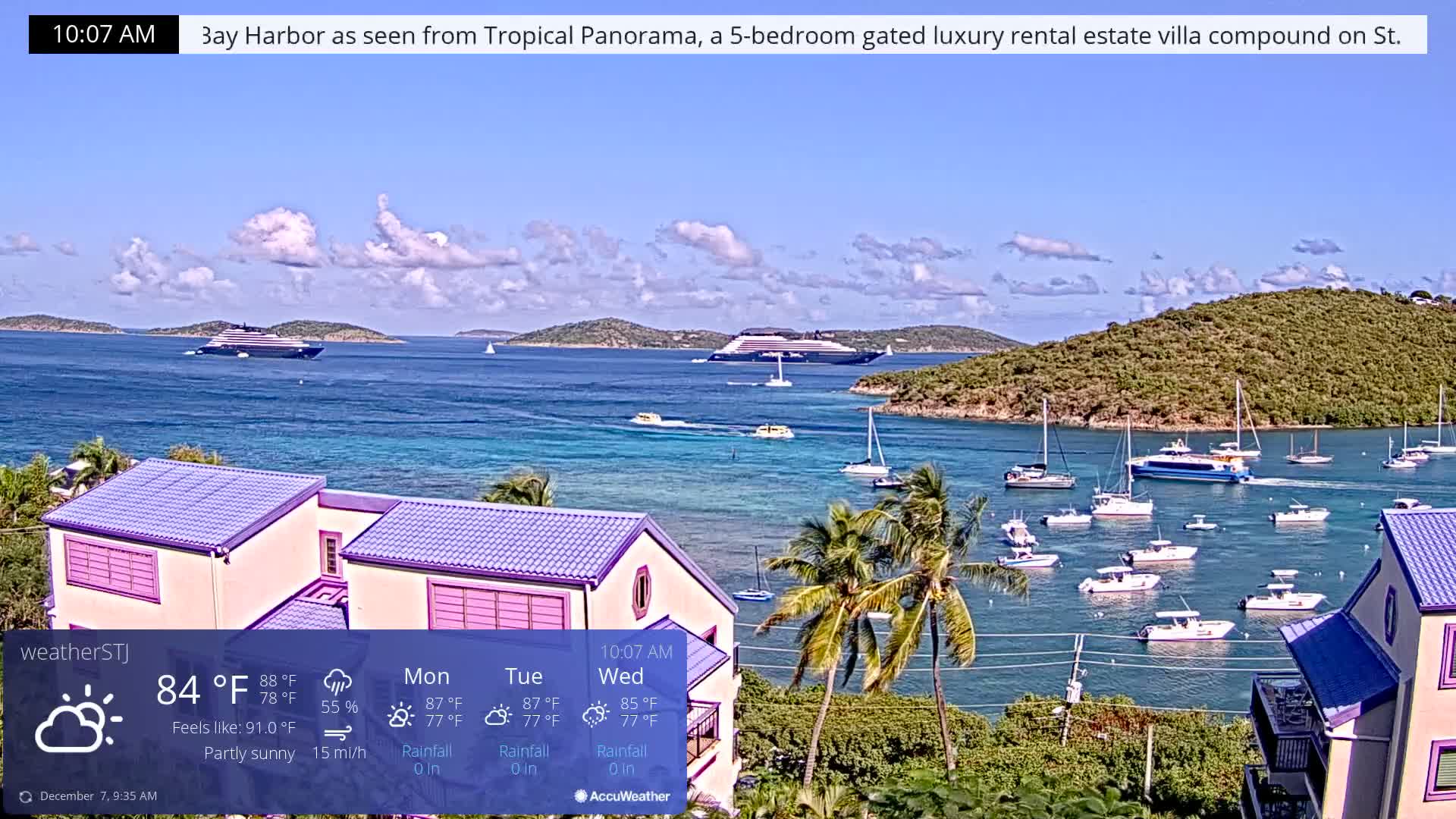 U.S Virgin Island, St John,  Mingo, Grass & Thatch Cay from Cruz Bay  Live Cam - Cruz Bay, St. John, United States Virgin Islands, USA