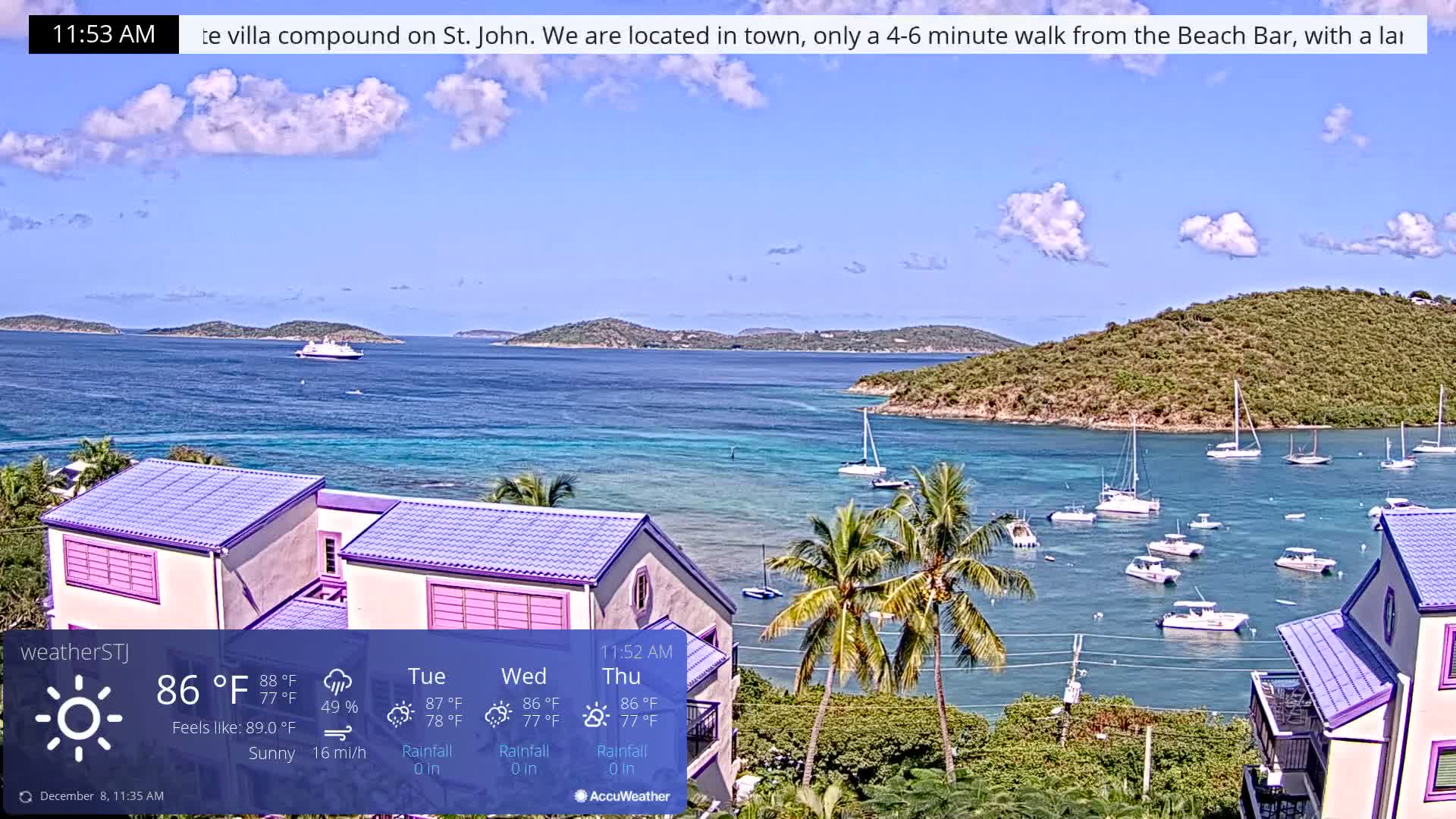 U.S Virgin Island, St John,  Mingo, Grass & Thatch Cay from Cruz Bay  Live Cam - Cruz Bay, St. John, United States Virgin Islands, USA