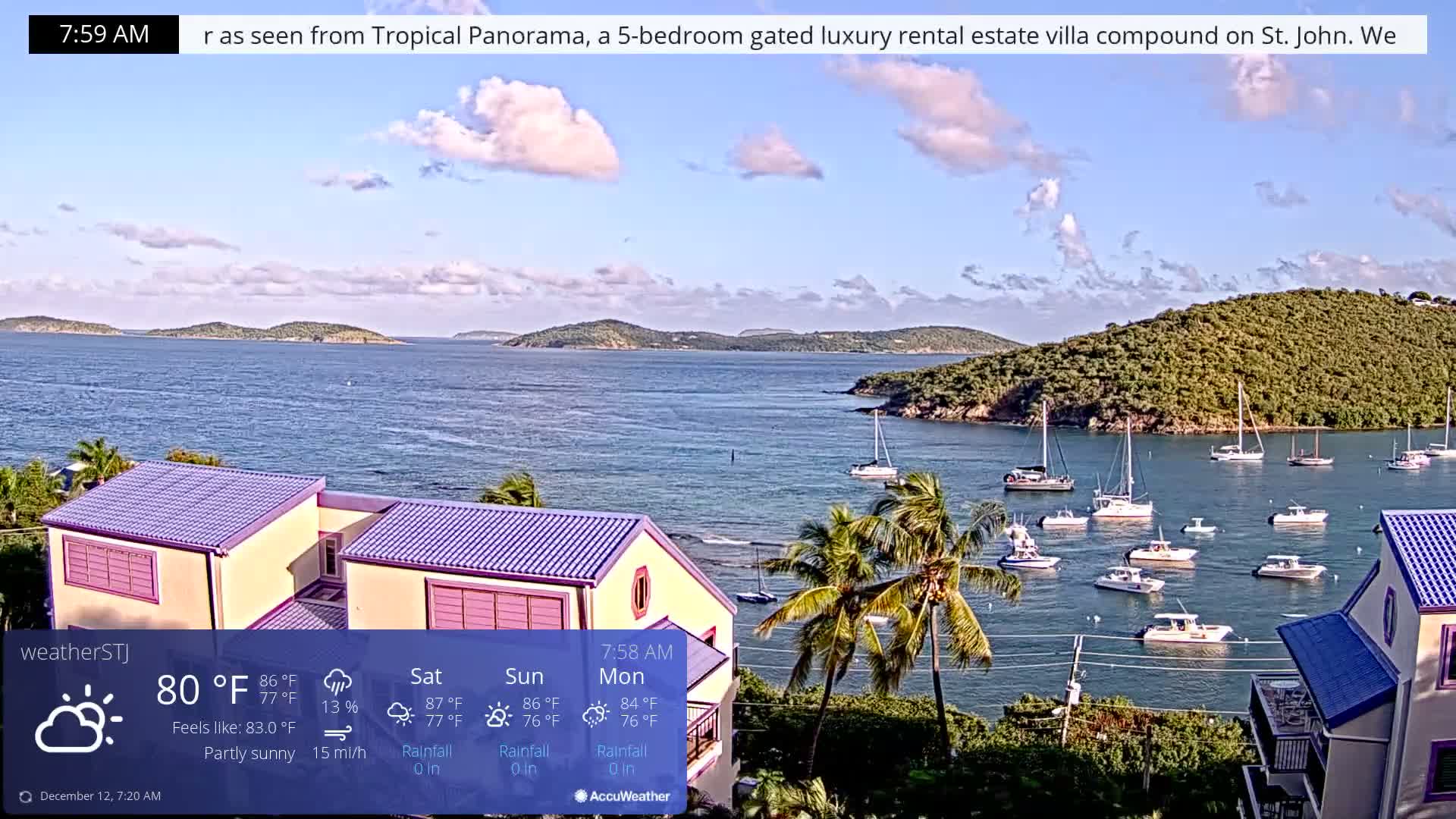 U.S Virgin Island, St John,  Mingo, Grass & Thatch Cay from Cruz Bay  Live Cam - Cruz Bay, St. John, United States Virgin Islands, USA