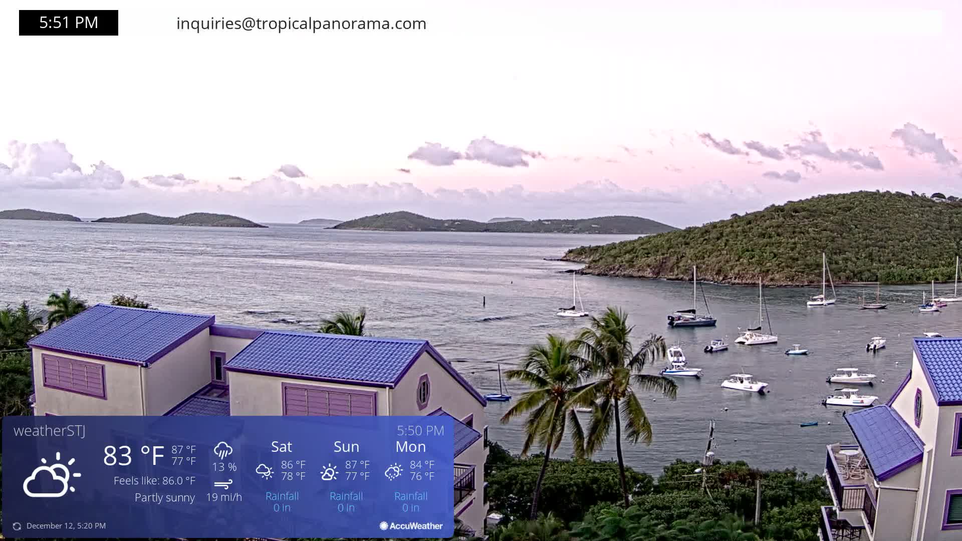 U.S Virgin Island, St John,  Mingo, Grass & Thatch Cay from Cruz Bay  Live Cam - Cruz Bay, St. John, United States Virgin Islands, USA