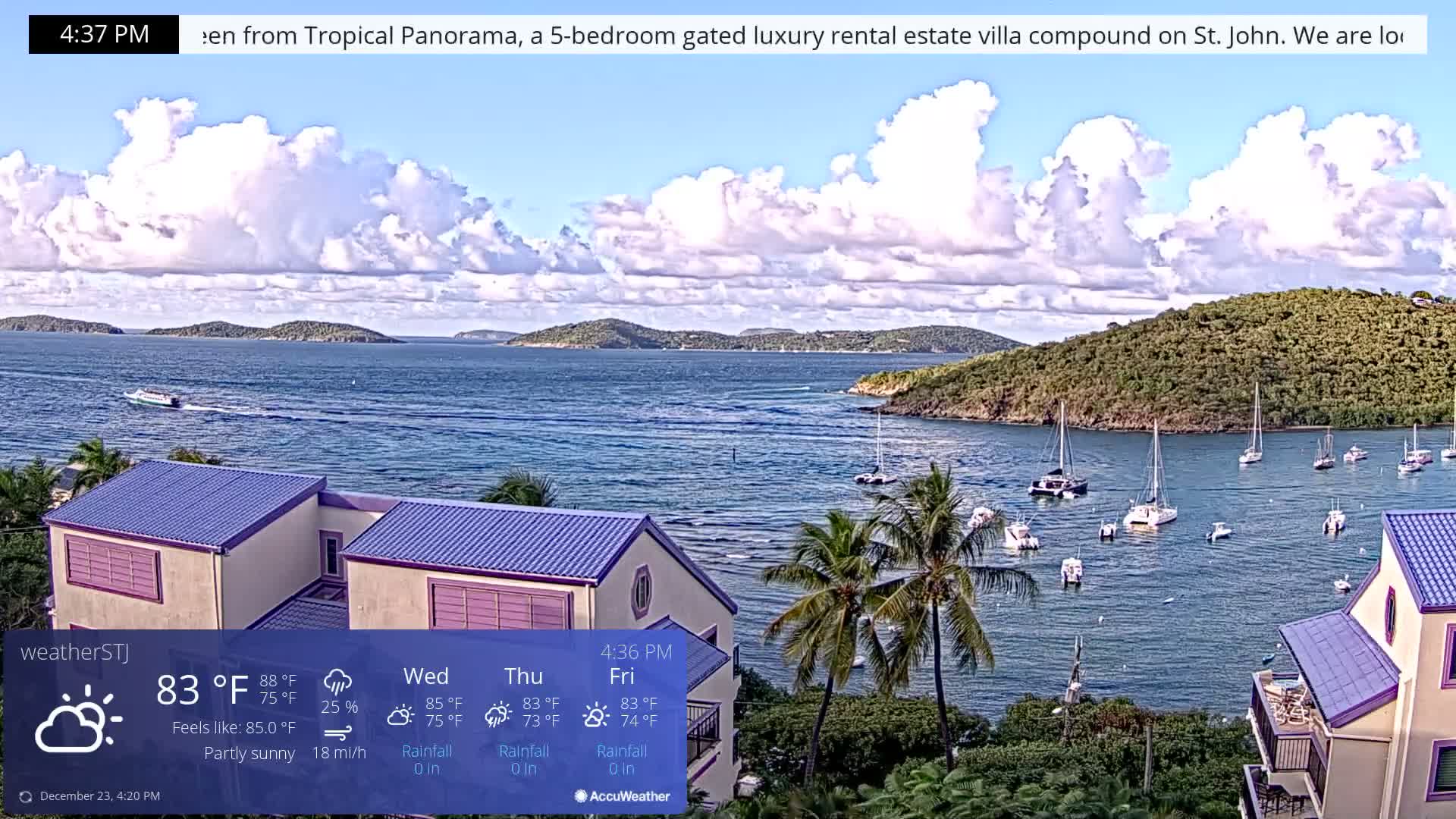 U.S Virgin Island, St John,  Mingo, Grass & Thatch Cay from Cruz Bay  Live Cam - Cruz Bay, St. John, United States Virgin Islands, USA