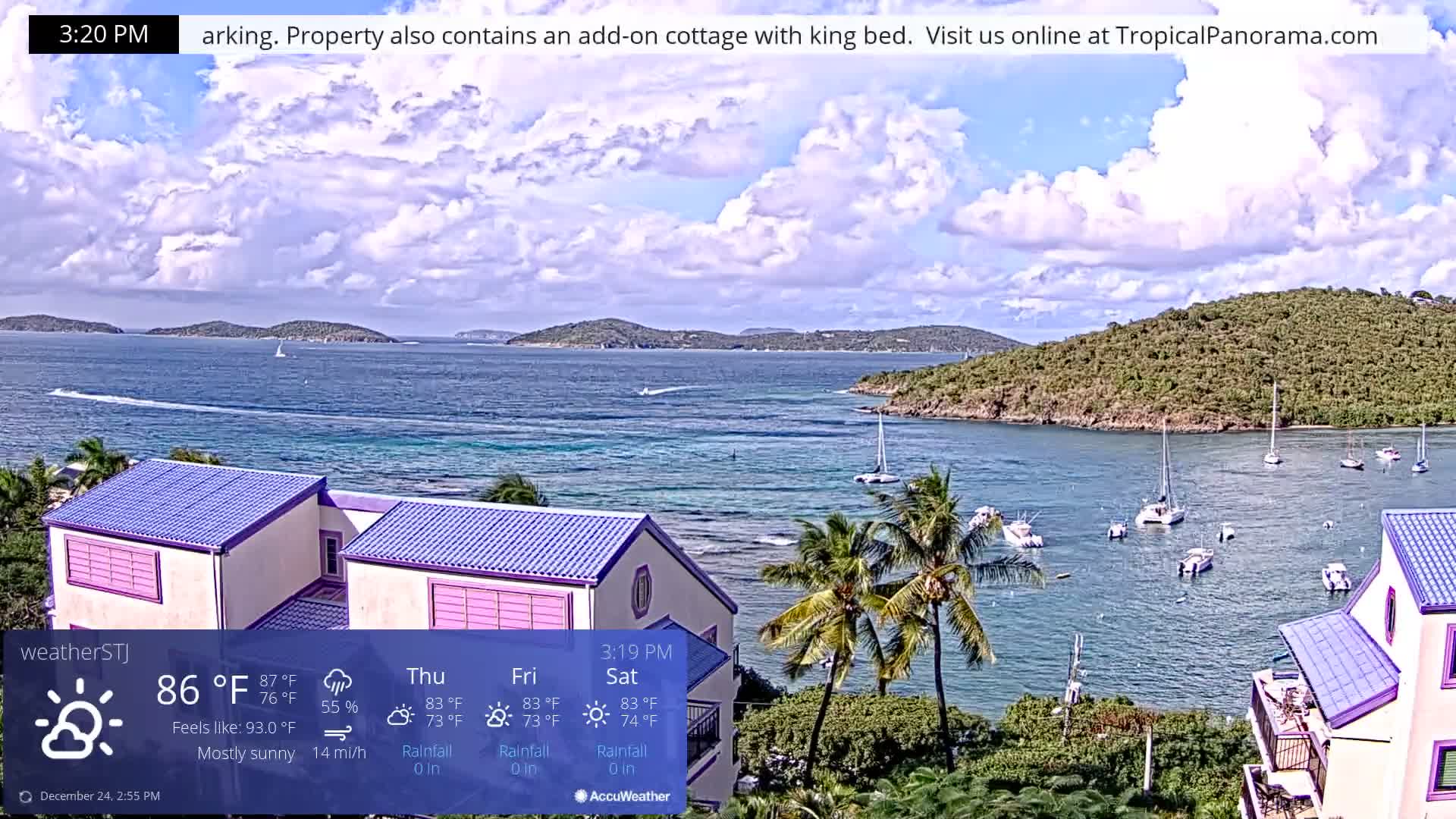 U.S Virgin Island, St John,  Mingo, Grass & Thatch Cay from Cruz Bay  Live Cam - Cruz Bay, St. John, United States Virgin Islands, USA