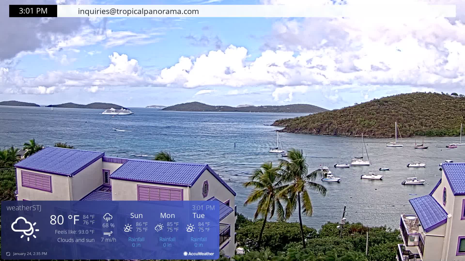U.S Virgin Island, St John,  Mingo, Grass & Thatch Cay from Cruz Bay  Live Cam - Cruz Bay, St. John, United States Virgin Islands, USA