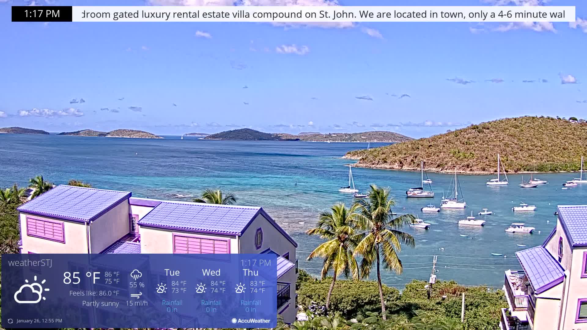 U.S Virgin Island, St John,  Mingo, Grass & Thatch Cay from Cruz Bay  Live Cam - Cruz Bay, St. John, United States Virgin Islands, USA