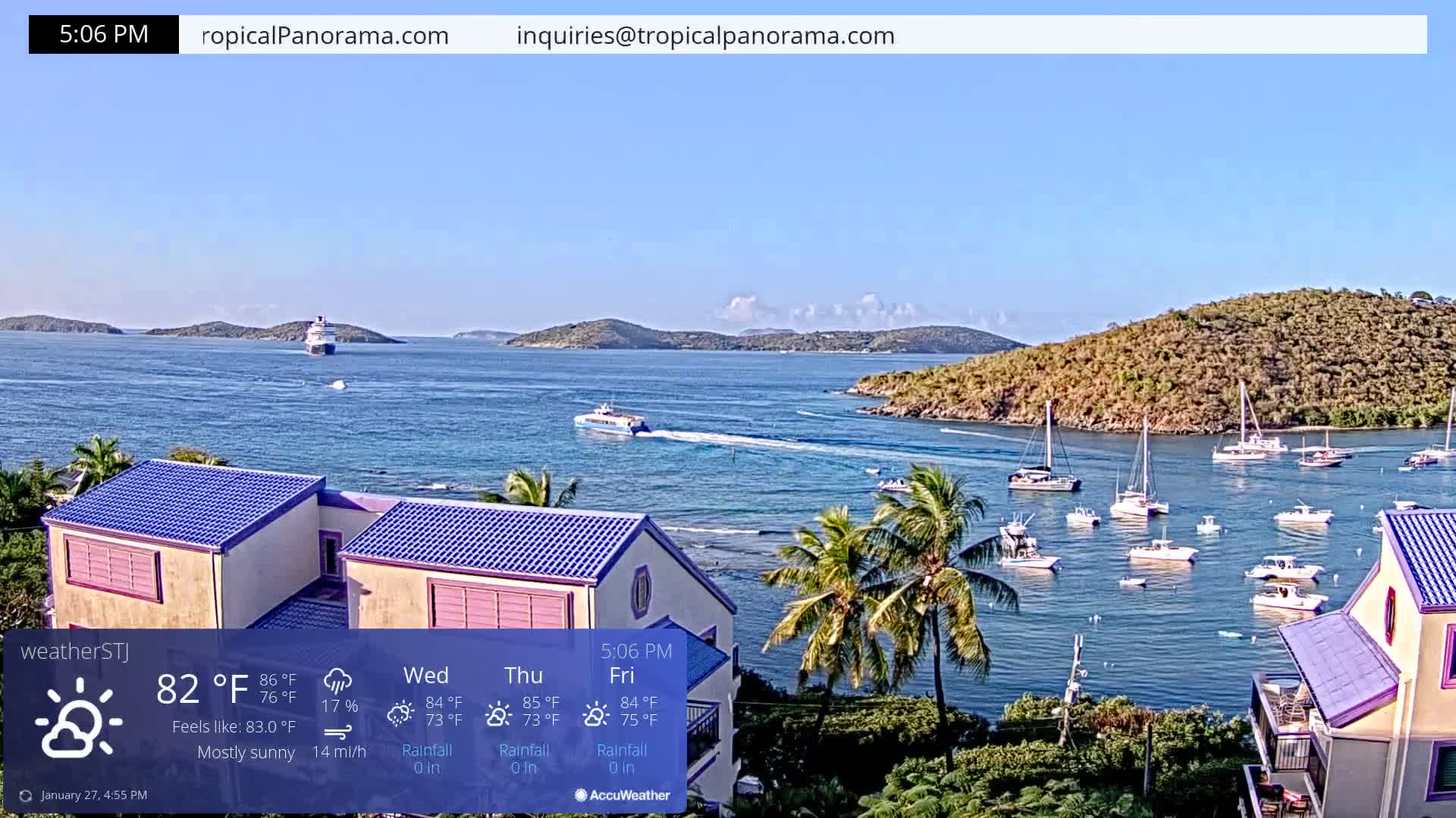 U.S Virgin Island, St John,  Mingo, Grass & Thatch Cay from Cruz Bay  Live Cam - Cruz Bay, St. John, United States Virgin Islands, USA