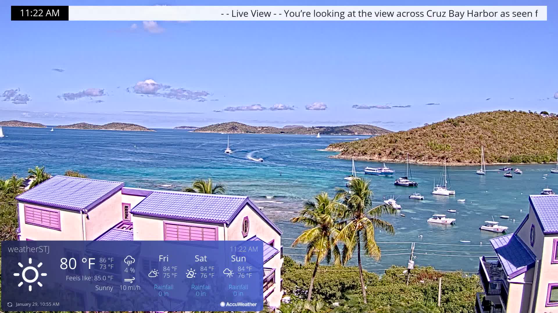 U.S Virgin Island, St John,  Mingo, Grass & Thatch Cay from Cruz Bay  Live Cam - Cruz Bay, St. John, United States Virgin Islands, USA