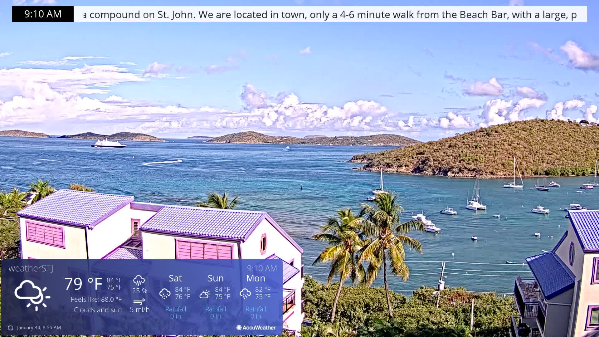 U.S Virgin Island, St John,  Mingo, Grass & Thatch Cay from Cruz Bay  Live Cam - Cruz Bay, St. John, United States Virgin Islands, USA
