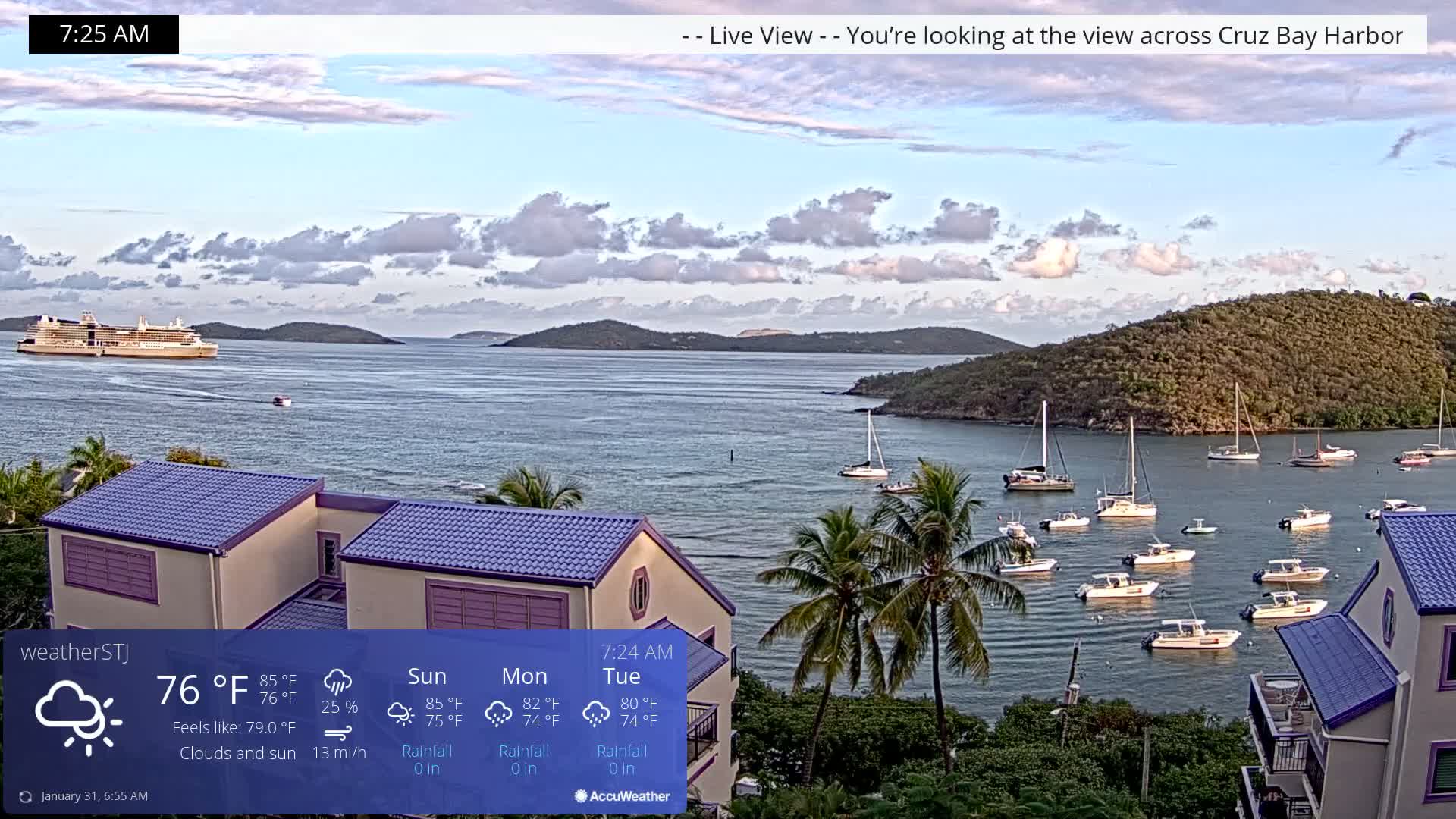 U.S Virgin Island, St John,  Mingo, Grass & Thatch Cay from Cruz Bay  Live Cam - Cruz Bay, St. John, United States Virgin Islands, USA