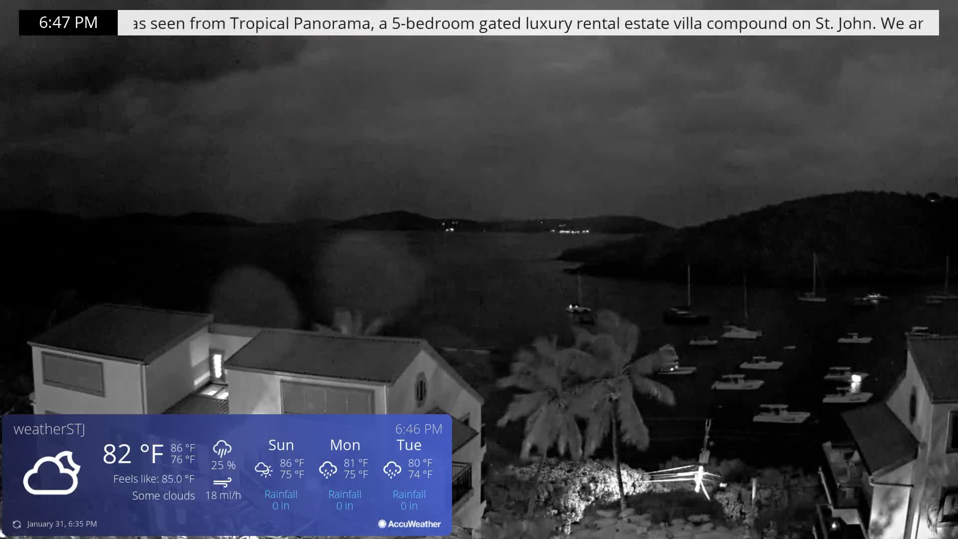 U.S Virgin Island, St John,  Mingo, Grass & Thatch Cay from Cruz Bay  Live Cam - Cruz Bay, St. John, United States Virgin Islands, USA