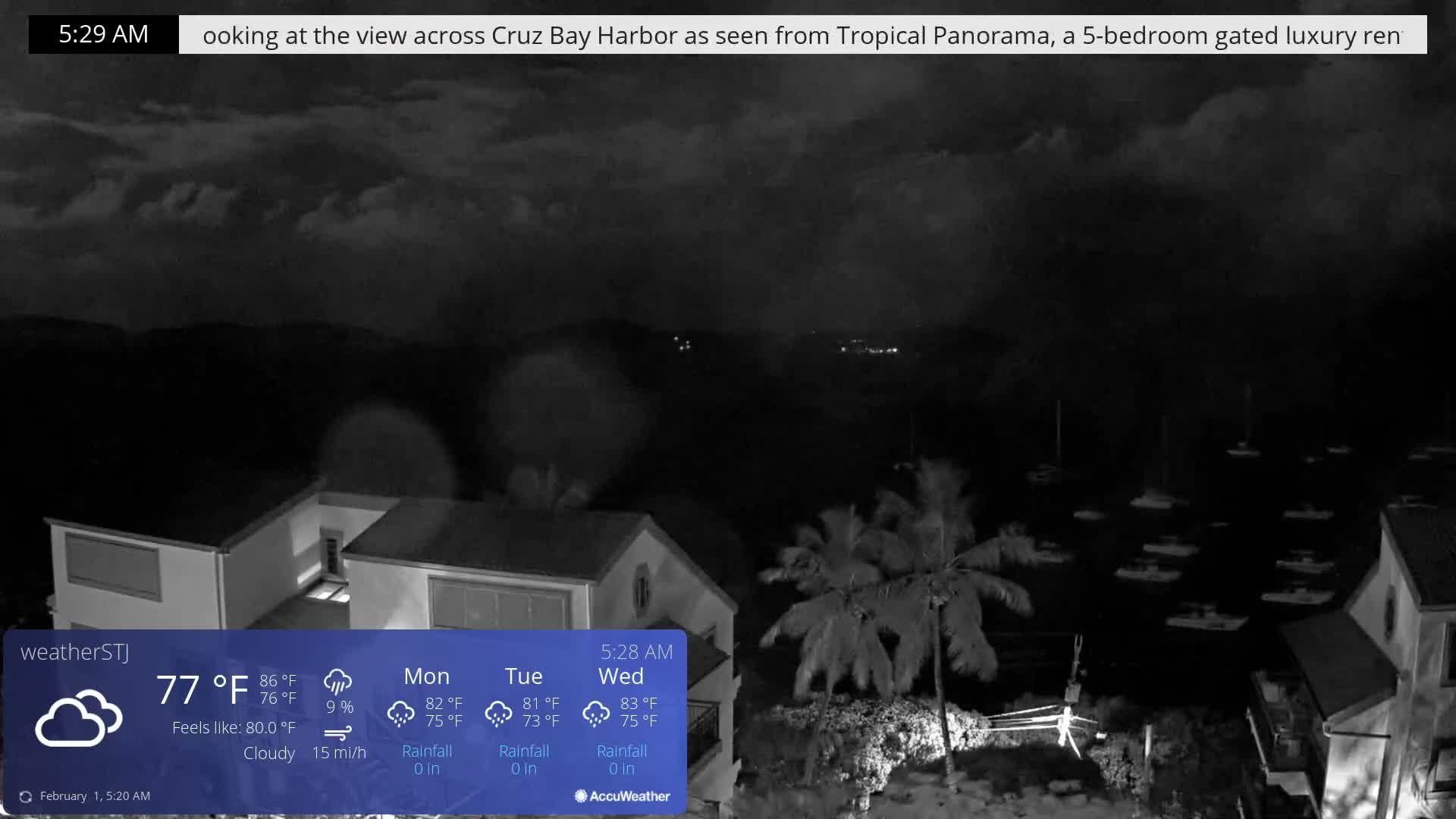 U.S Virgin Island, St John,  Mingo, Grass & Thatch Cay from Cruz Bay  Live Cam - Cruz Bay, St. John, United States Virgin Islands, USA