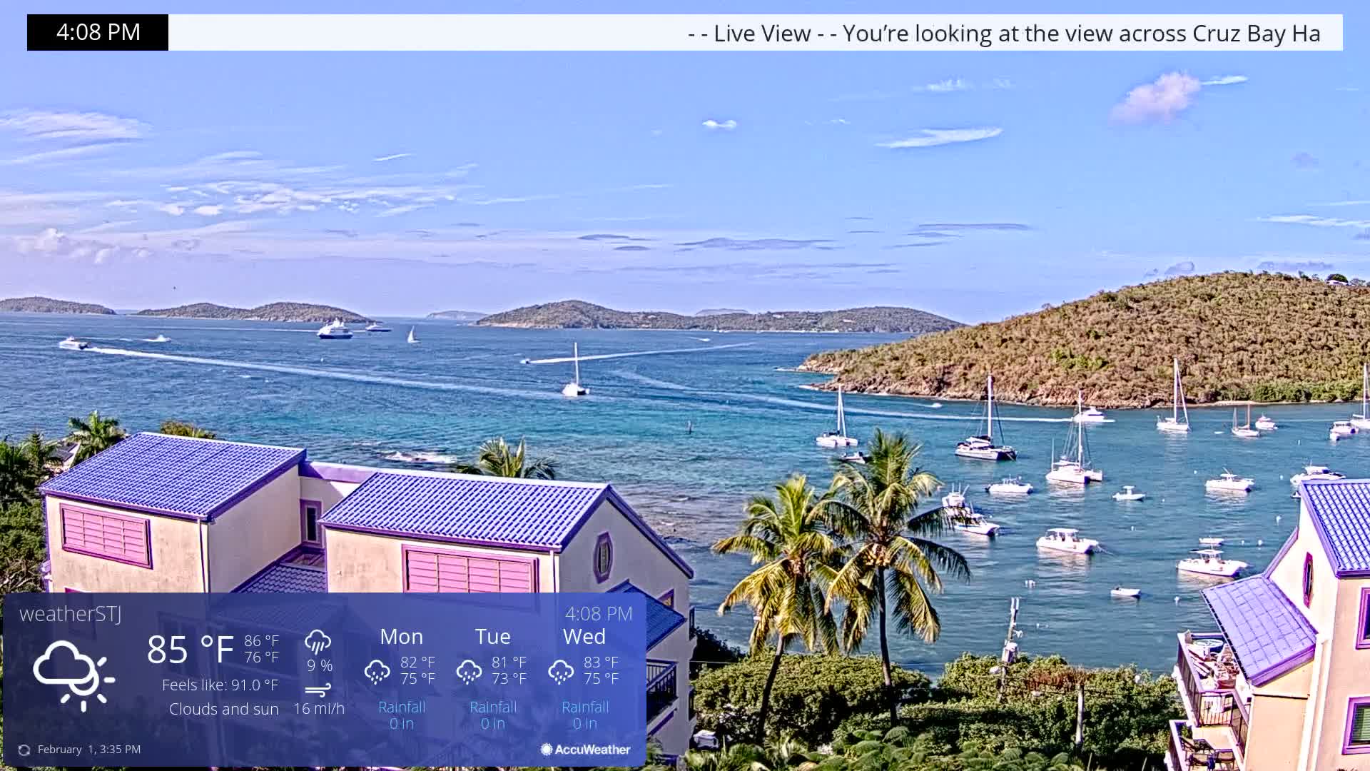 U.S Virgin Island, St John,  Mingo, Grass & Thatch Cay from Cruz Bay  Live Cam - Cruz Bay, St. John, United States Virgin Islands, USA