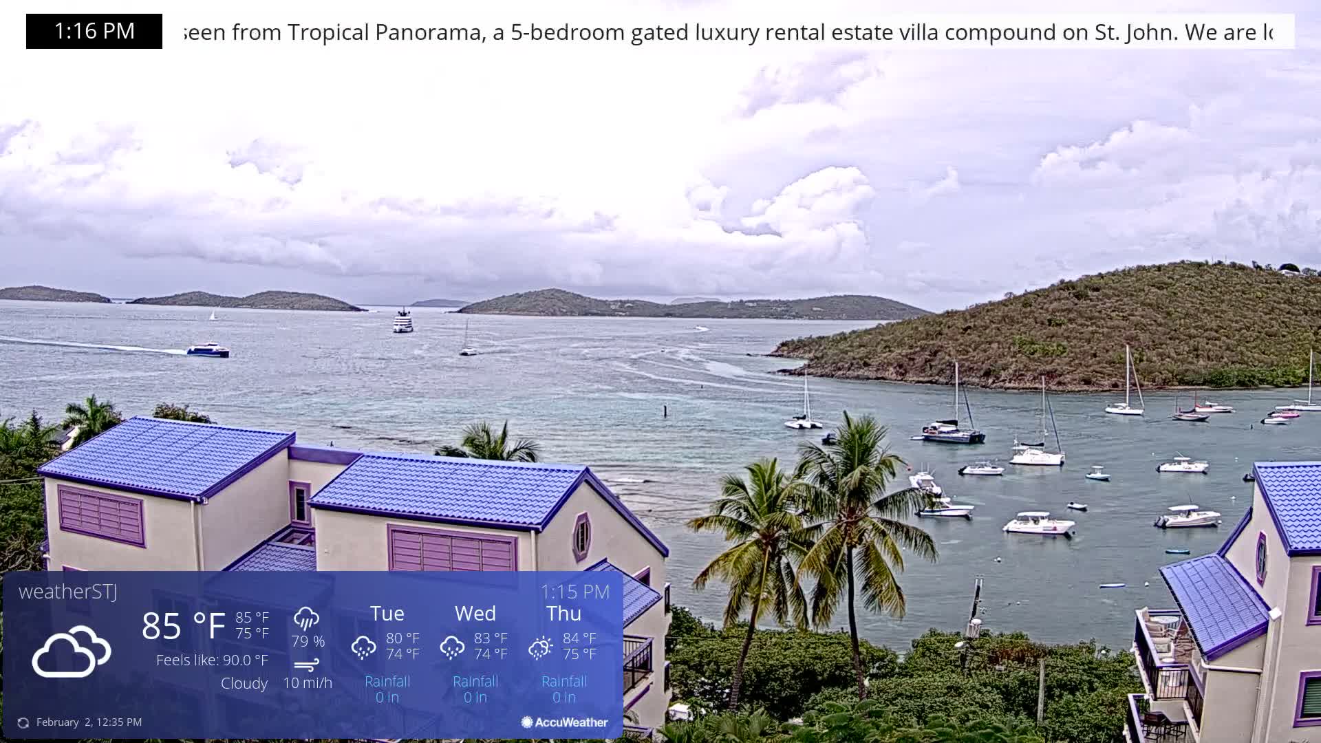 U.S Virgin Island, St John,  Mingo, Grass & Thatch Cay from Cruz Bay  Live Cam - Cruz Bay, St. John, United States Virgin Islands, USA