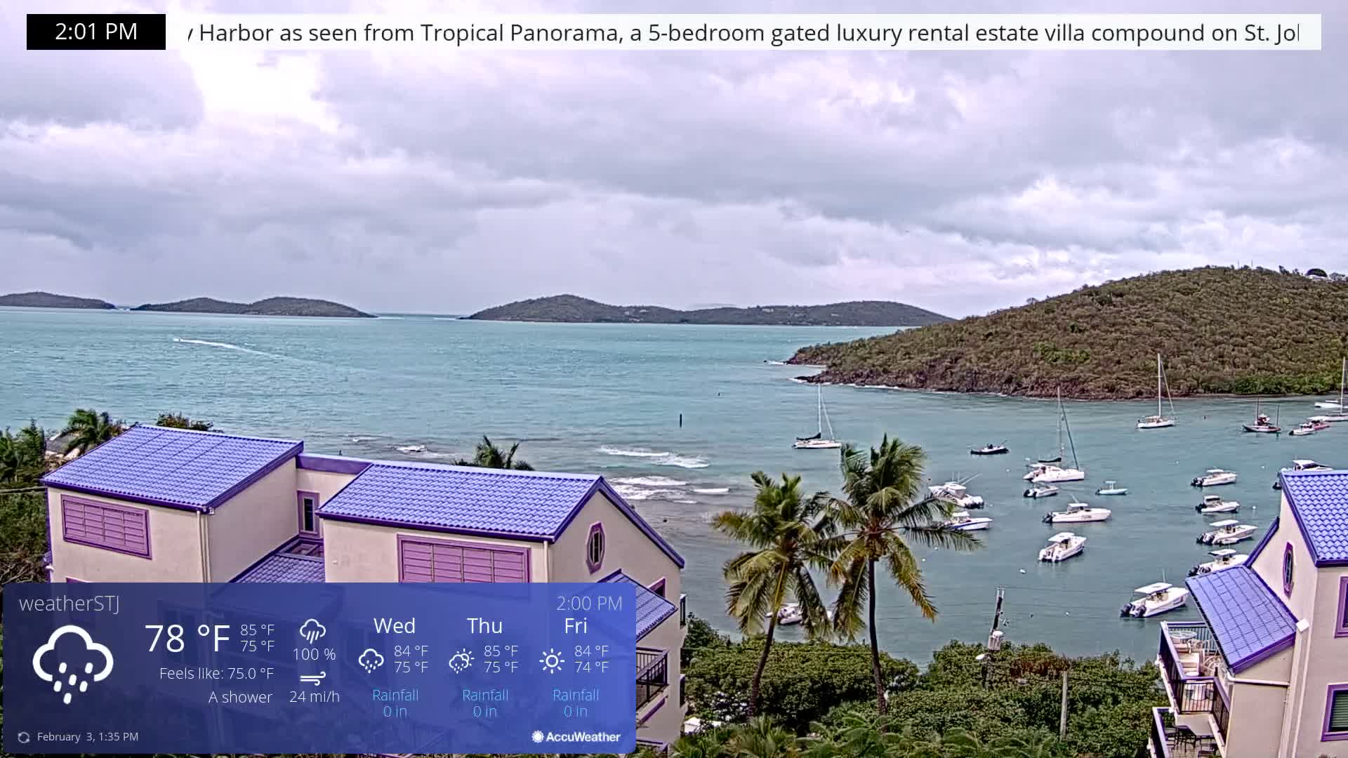 U.S Virgin Island, St John,  Mingo, Grass & Thatch Cay from Cruz Bay  Live Cam - Cruz Bay, St. John, United States Virgin Islands, USA