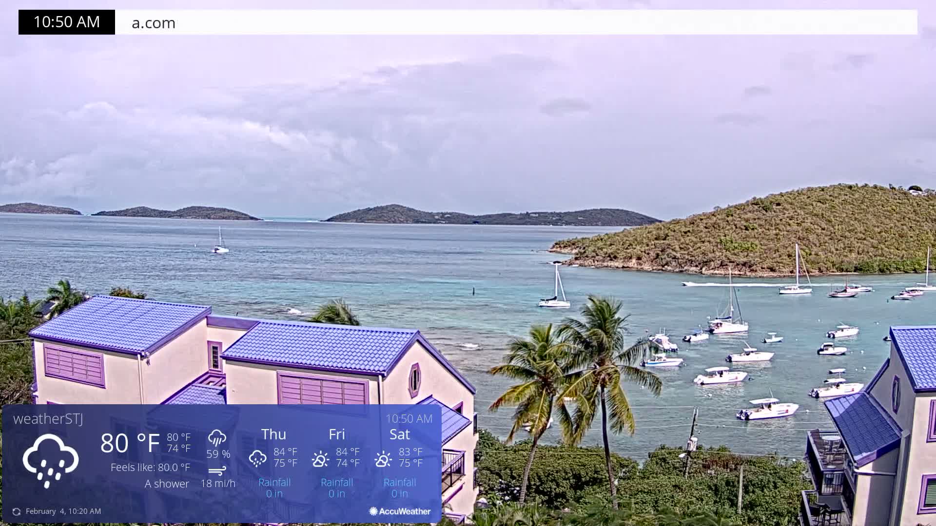 U.S Virgin Island, St John,  Mingo, Grass & Thatch Cay from Cruz Bay  Live Cam - Cruz Bay, St. John, United States Virgin Islands, USA