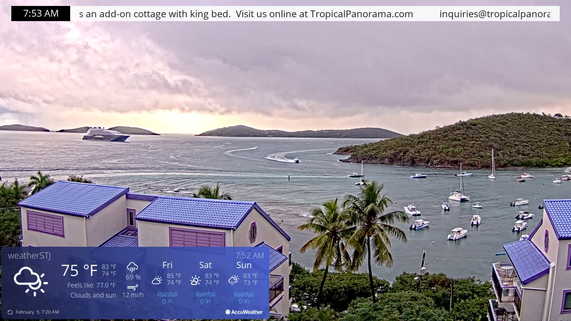 U.S Virgin Island, St John,  Mingo, Grass & Thatch Cay from Cruz Bay  Live Cam - Cruz Bay, St. John, United States Virgin Islands, USA